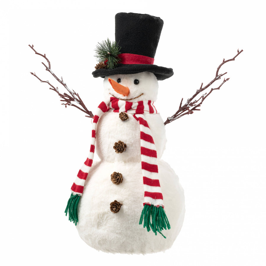16" Fur Top Hat Snowman Figurine
