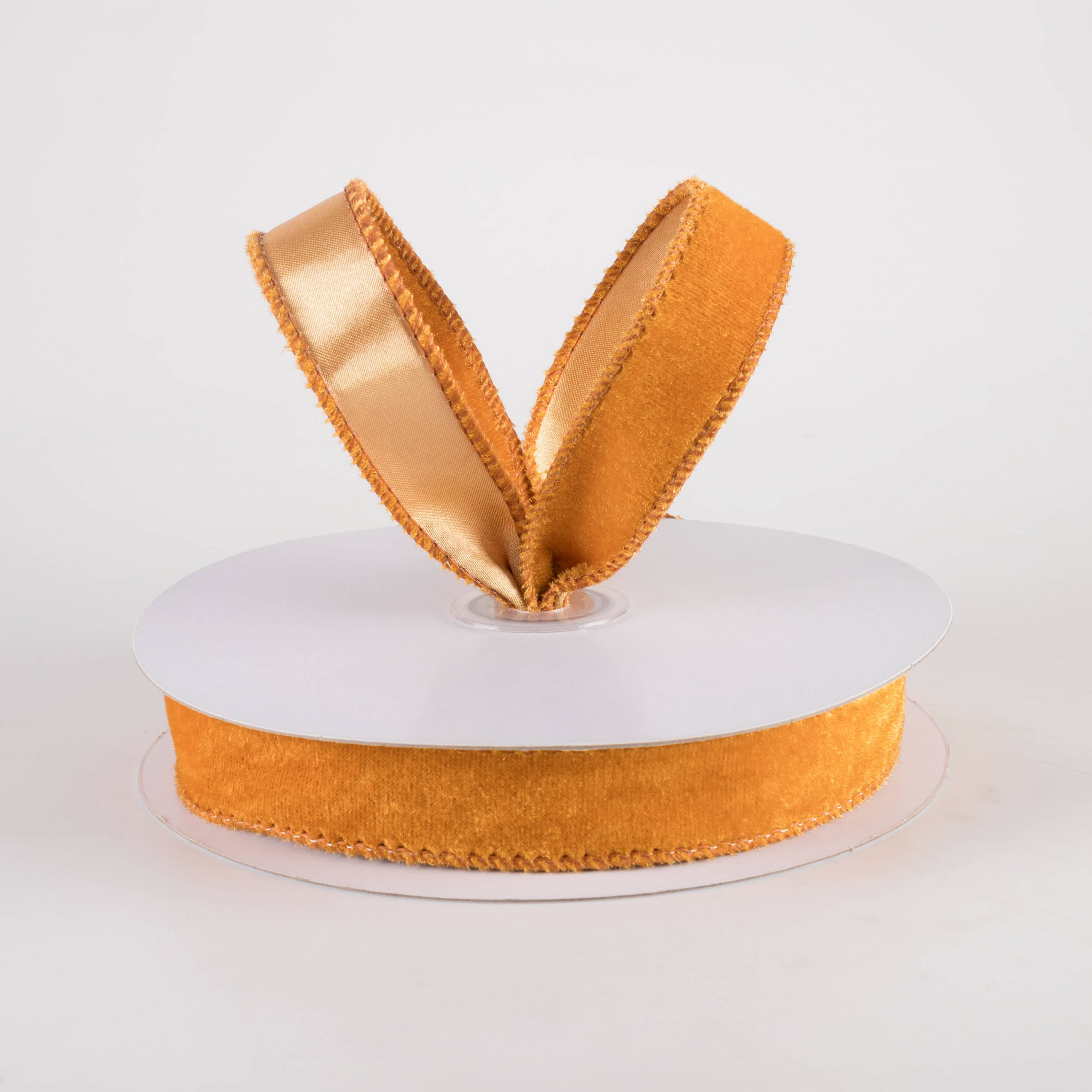 7/8" Deluxe Velvet Satin Backing Ribbon: Antique Gold  (10 Yards)