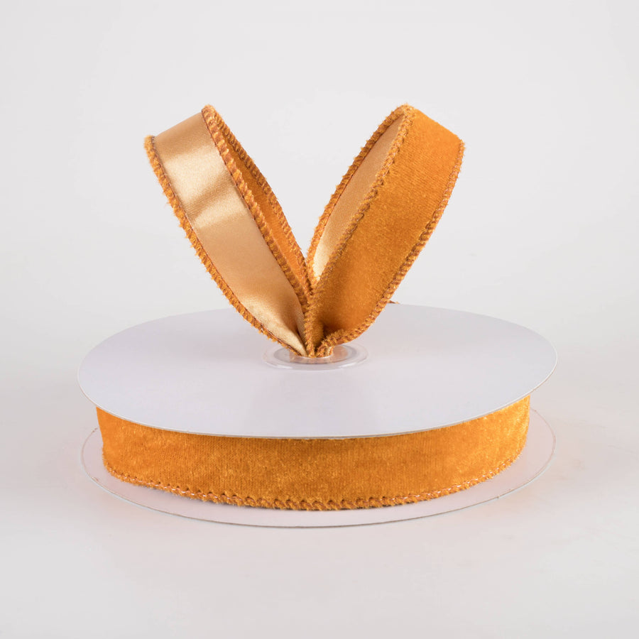 7/8" Deluxe Velvet Satin Backing Ribbon: Antique Gold  (10 Yards)