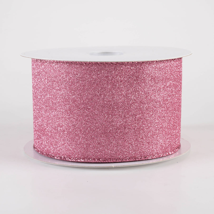 2.5" Lustrous All Flat Glitter Ribbon: Pink (10 Yards)