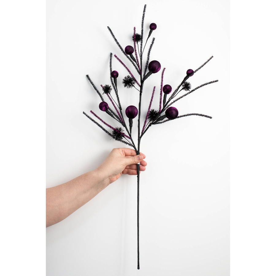 27" Metallic Fabric Ball & Thistle Spray: Purple & Black