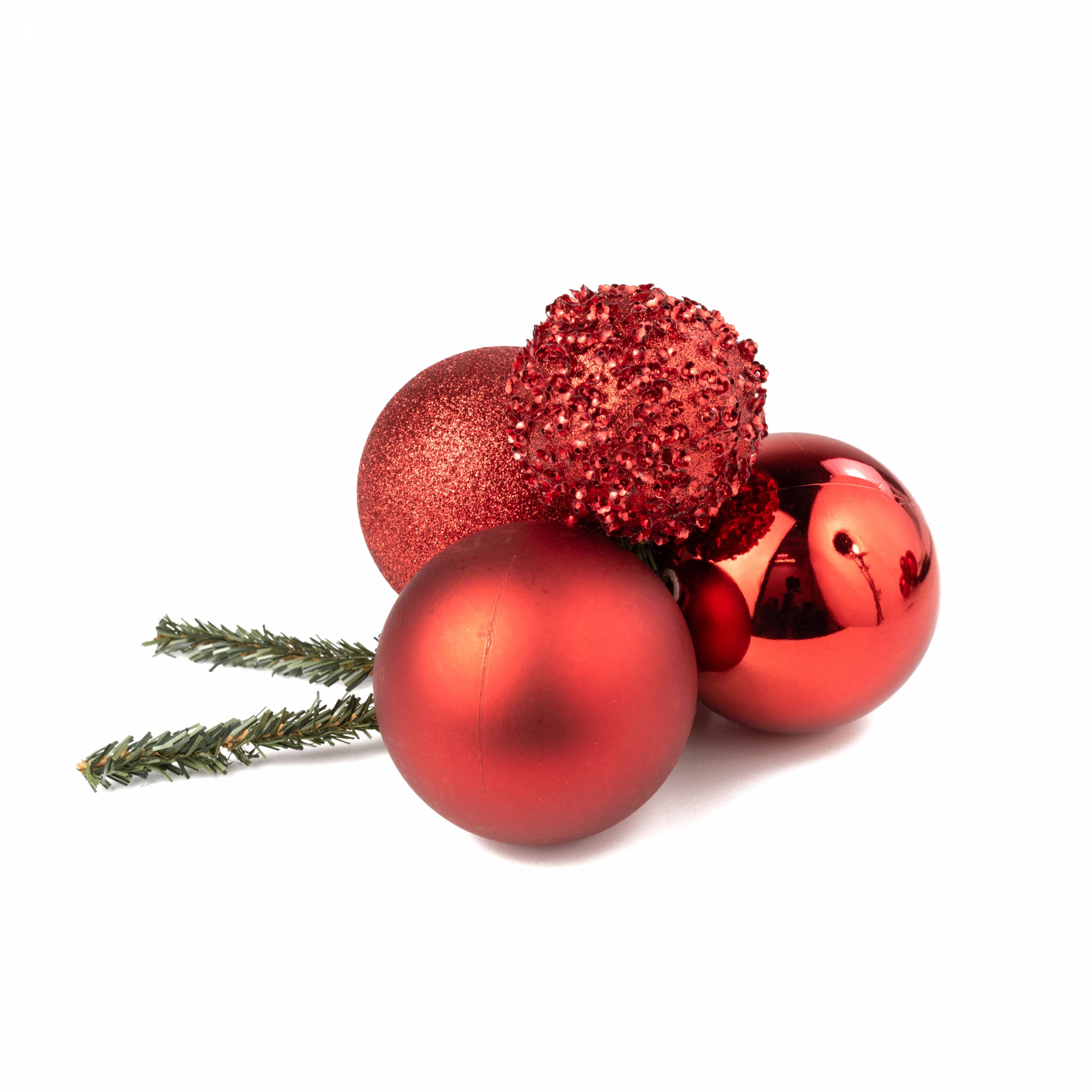 60-80mm Ball Ornament Cluster Ties: Metalli, Sequin & Glitter Red