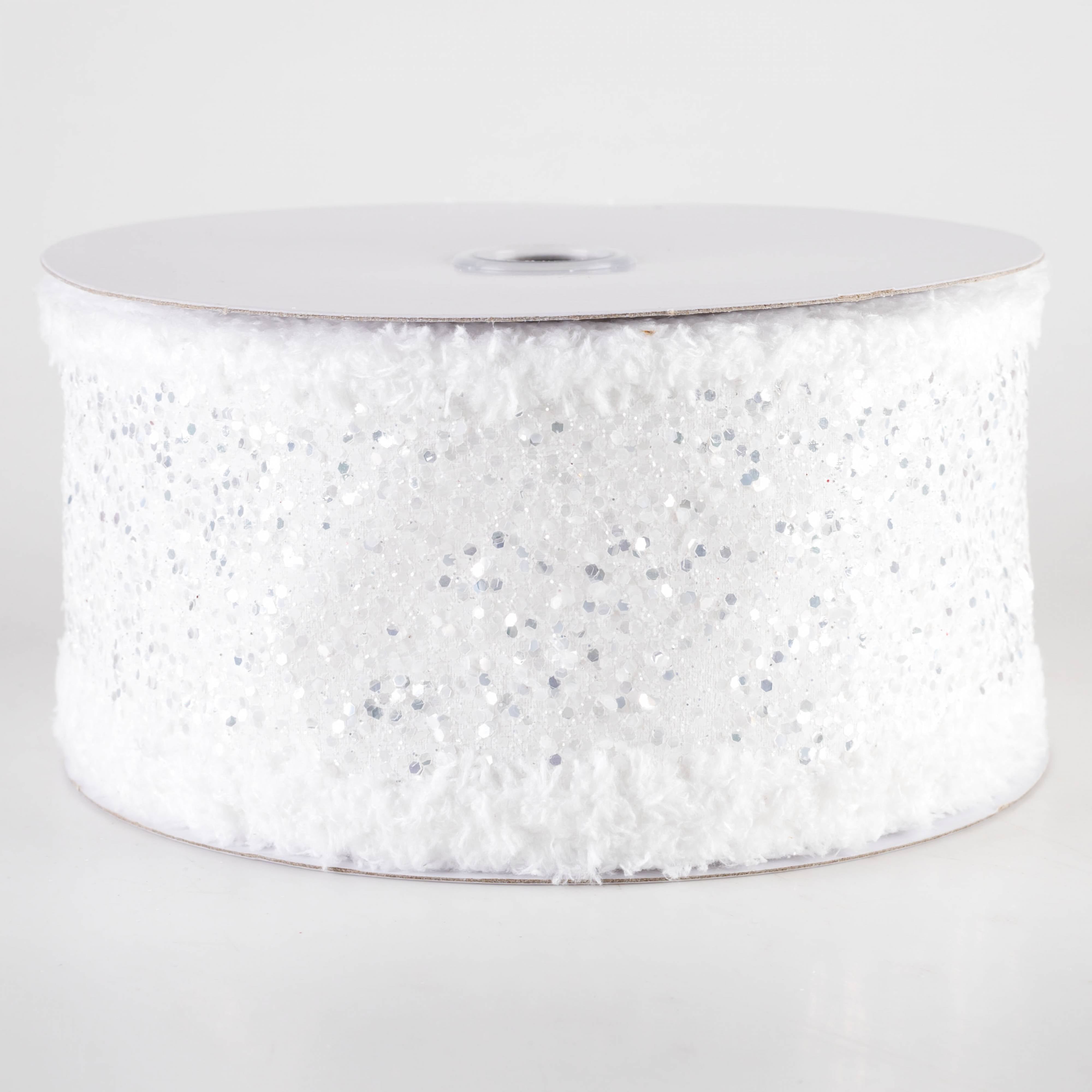 2.5" Large Glitter Snow Edge Ribbon: White (10 Yards)