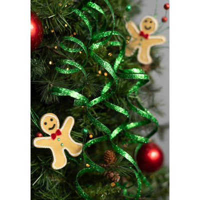 31" Curly Glitter Ribbon Spray: Emerald Green