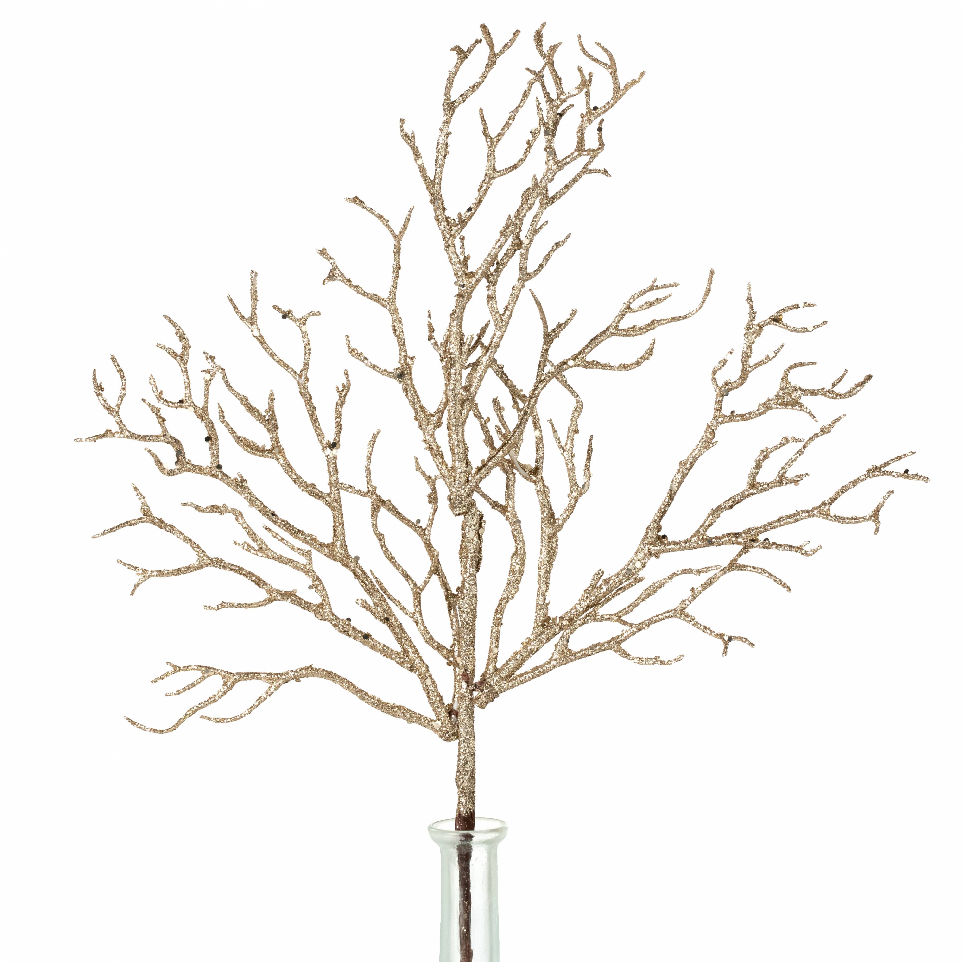 20" Glittered Twigs Spray: Champagne Gold