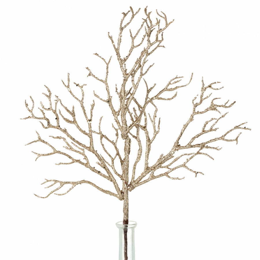 20" Glittered Twigs Spray: Champagne Gold
