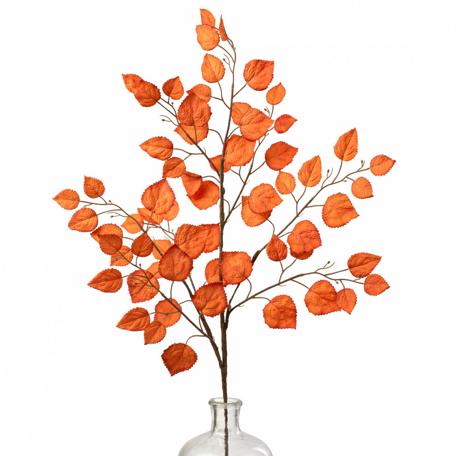 35" Birch Leaves Spray: Orange