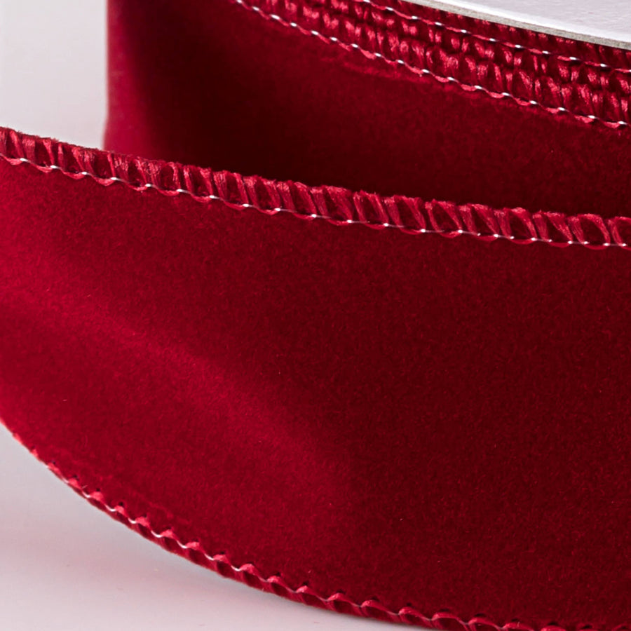 1.5" Stitched Edge Velvet Ribbon: Dark Red (50 Yards)