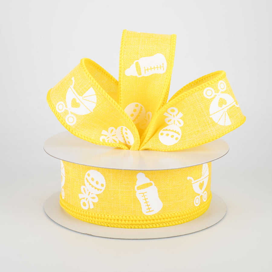 1.5" Baby Rattle, Pram, Bottle Ribbon: Yellow (10 Yards) Lifestyle Photo