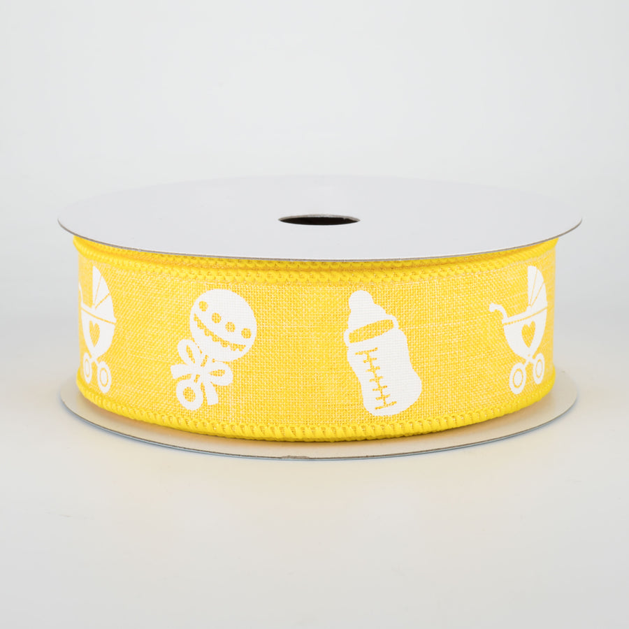 1.5" Baby Rattle, Pram, Bottle Ribbon: Yellow (10 Yards)