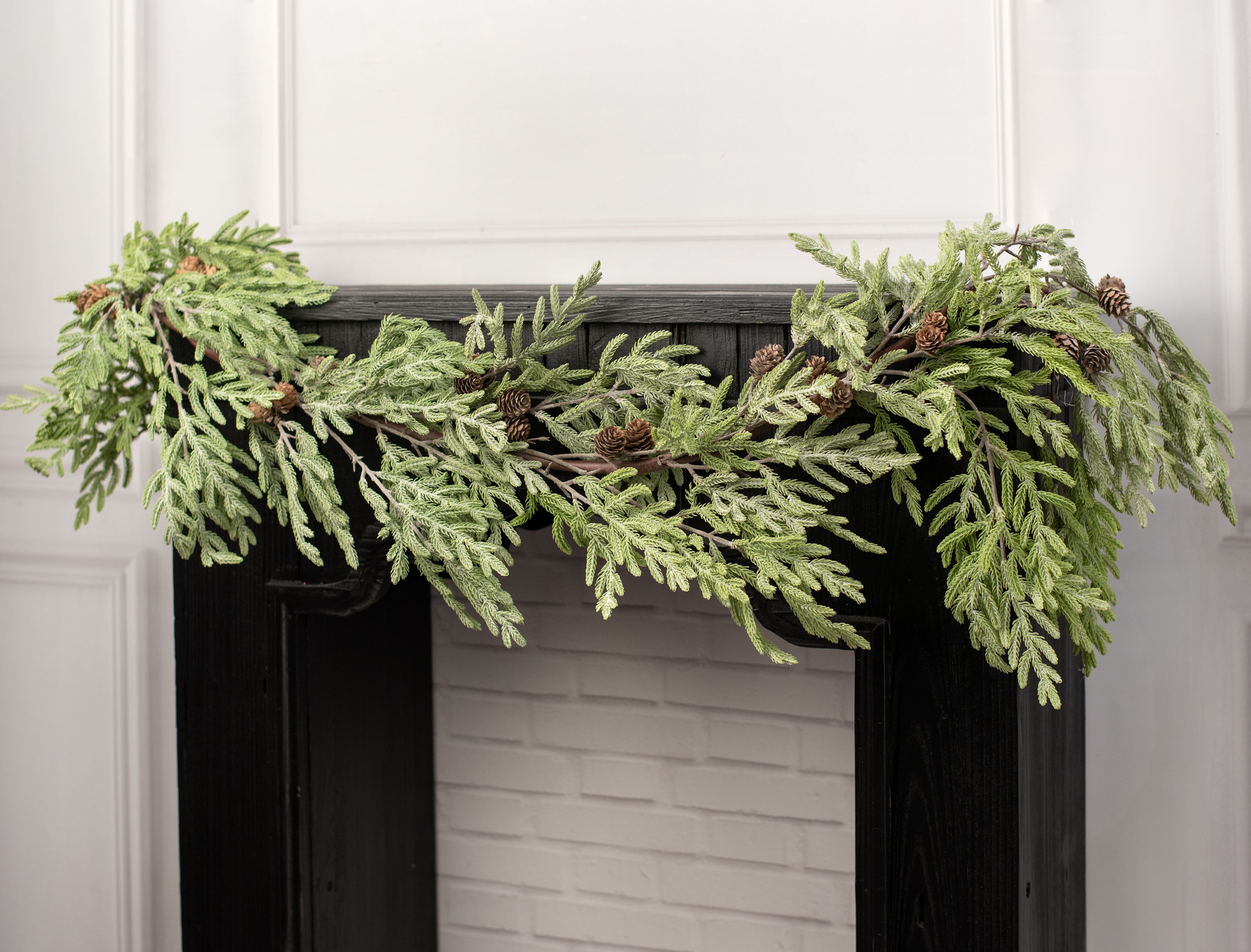 65" Bald Cypress Garland: Frosted Green with Cones Lifestyle Photo