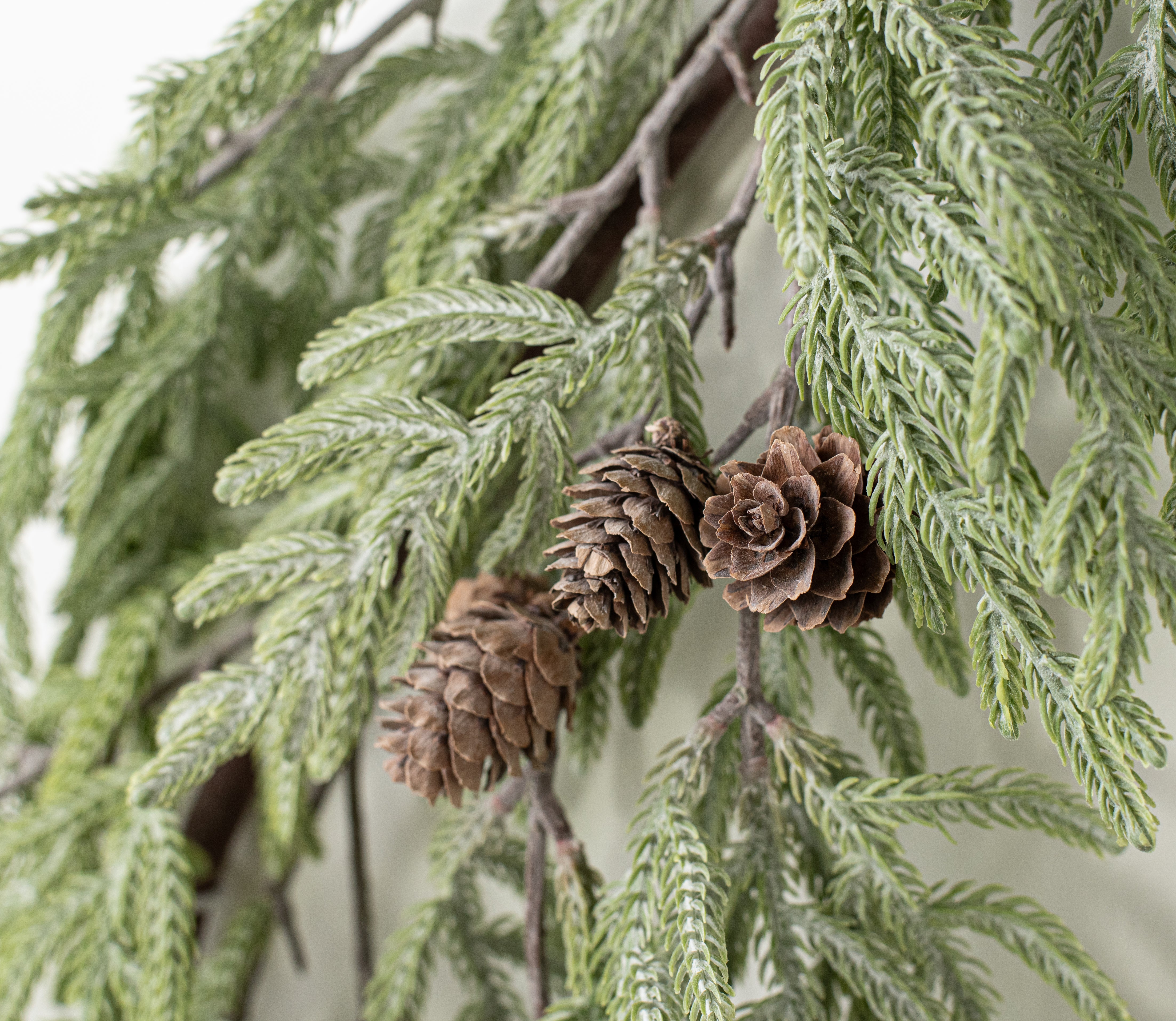 65" Bald Cypress Garland: Frosted Green with Cones detail photo 3