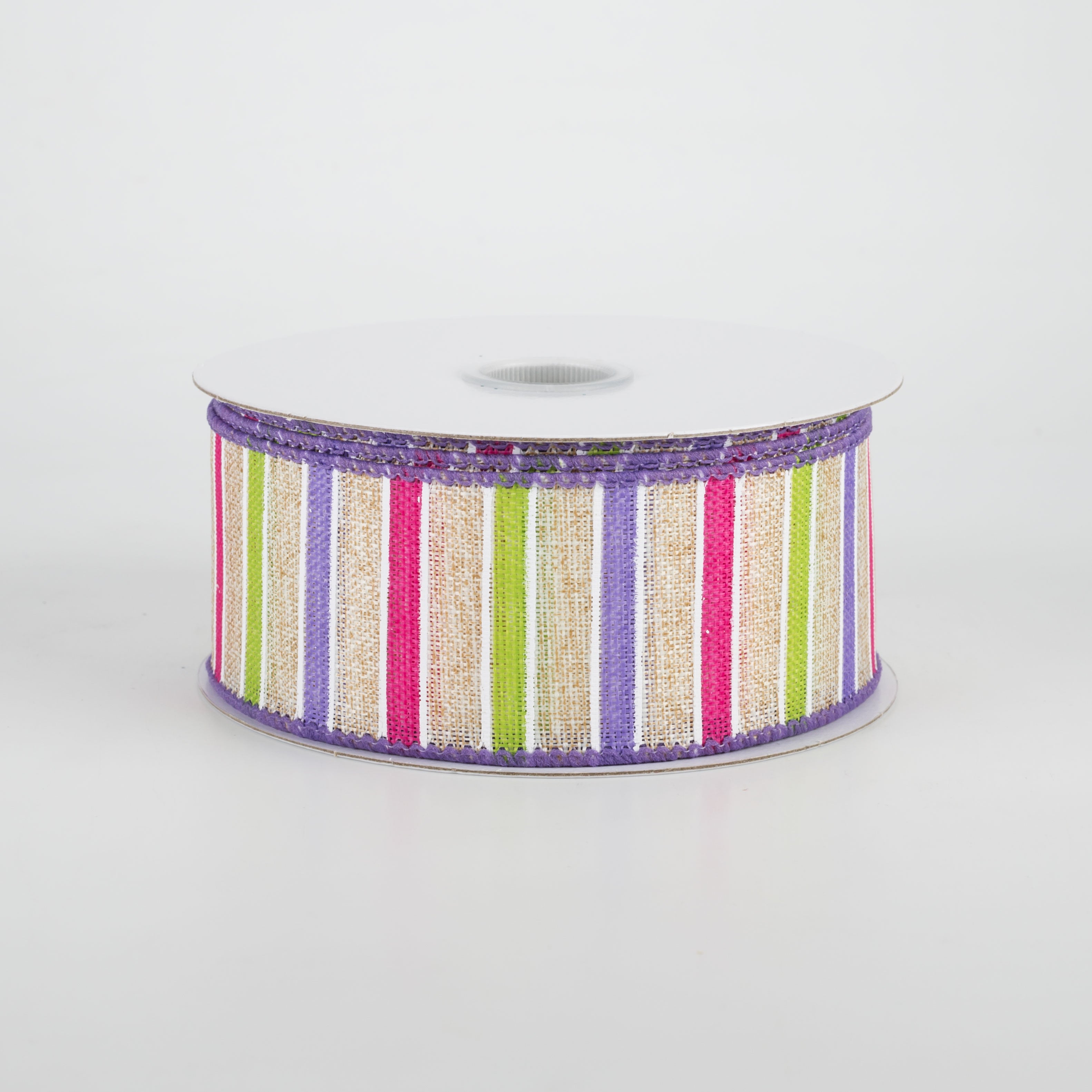 1.5" Bali Stripes Ribbon: Purple, Fuchsia, Lime, Natural (10 Yards) Item Number: 41003-09-11