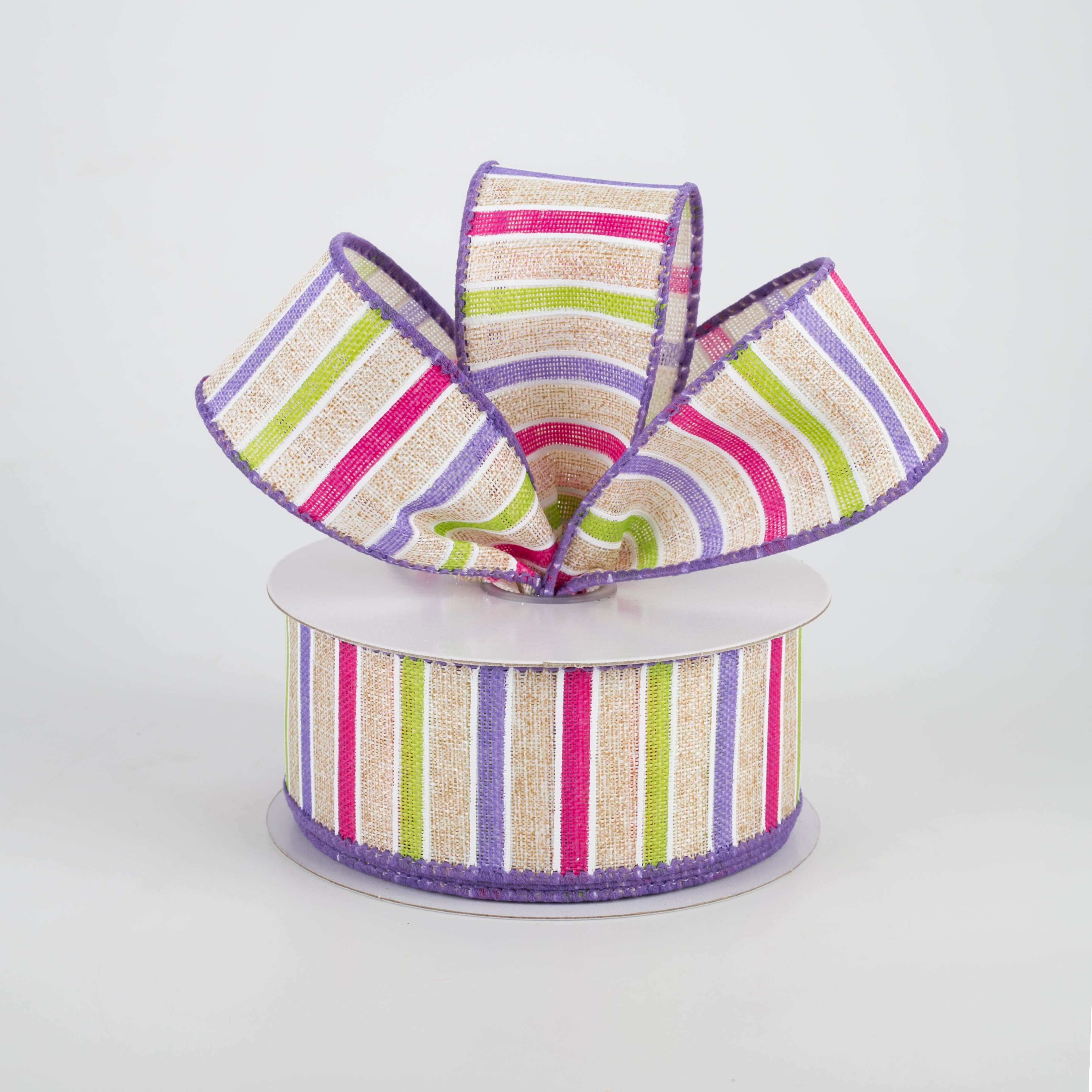 1.5" Bali Stripes Ribbon: Purple, Fuchsia, Lime, Natural (10 Yards) Lifestyle Photo