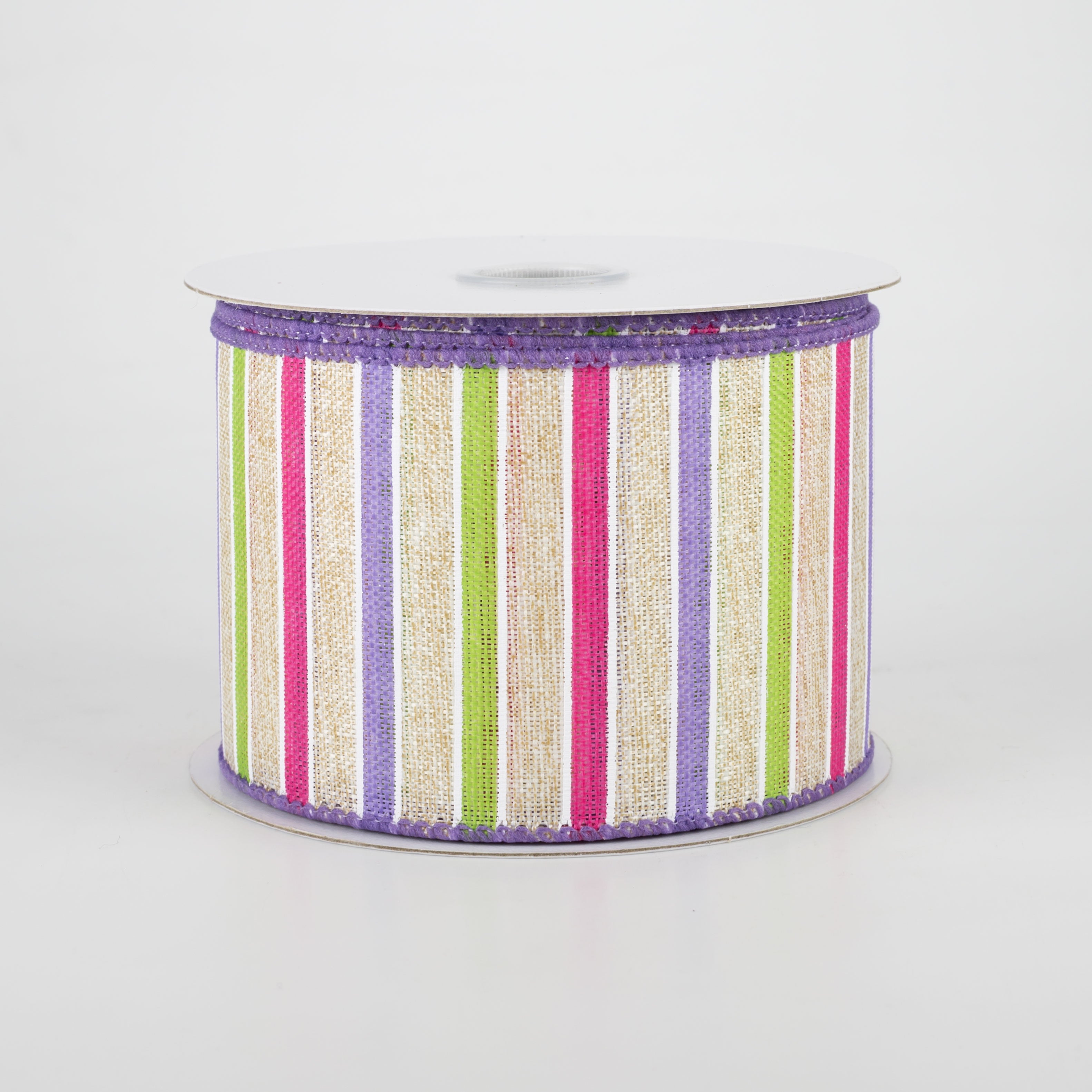 2.5" Bali Stripes Ribbon: Purple, Fuchsia, Lime, Natural (10 Yards)