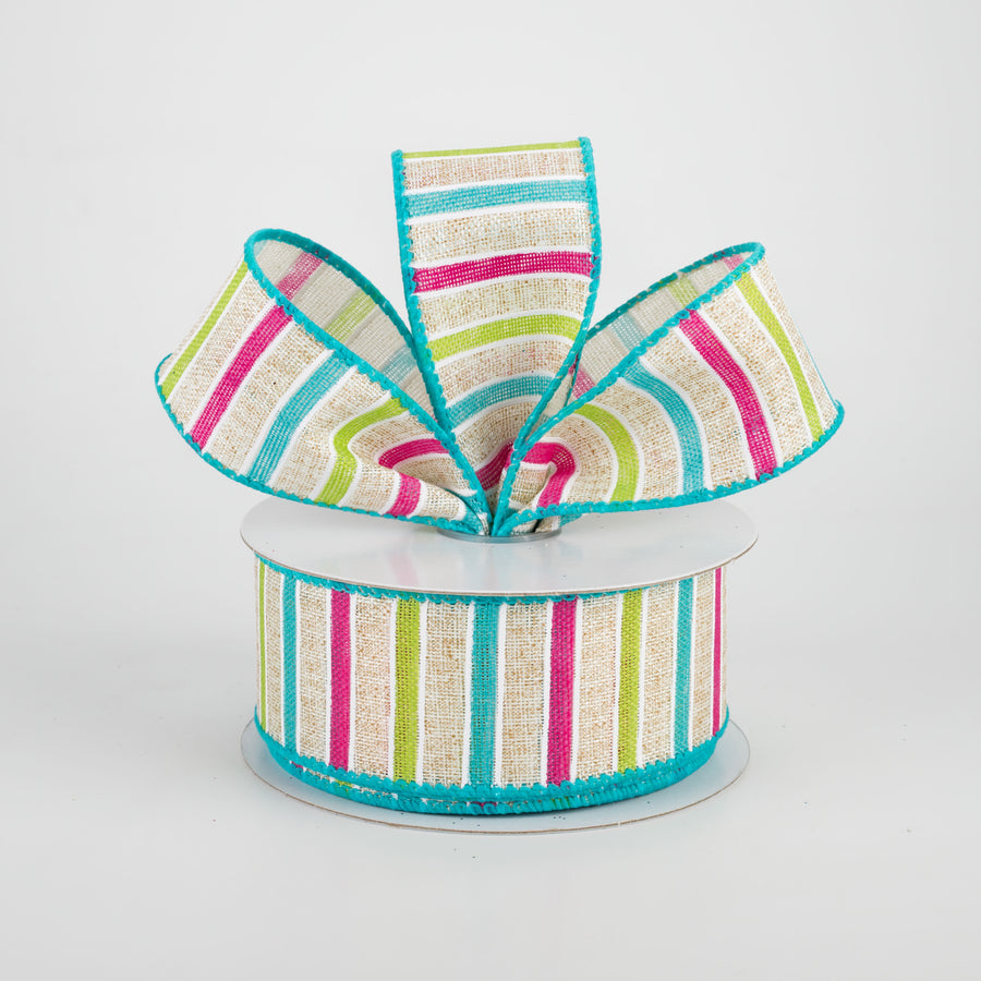 1.5" Bali Stripes Ribbon: Turquoise, Lime, Fuchsia, Natural (10 Yards) Lifestyle Photo