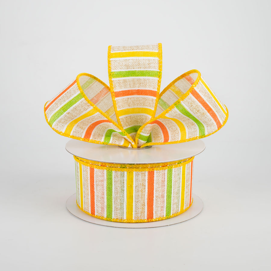 1.5" Bali Stripes Ribbon: Yellow, Lime, Orange, Natural (10 Yards) Lifestyle Photo