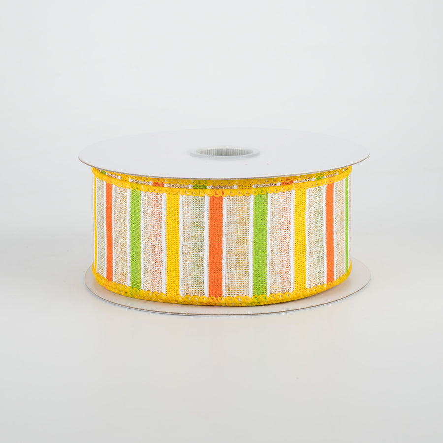 1.5" Bali Stripes Ribbon: Yellow, Lime, Orange, Natural (10 Yards)