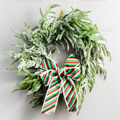 13.8" Ball Fringe Stripe Bow Ornament: Red, Green, White Lifestyle Photo