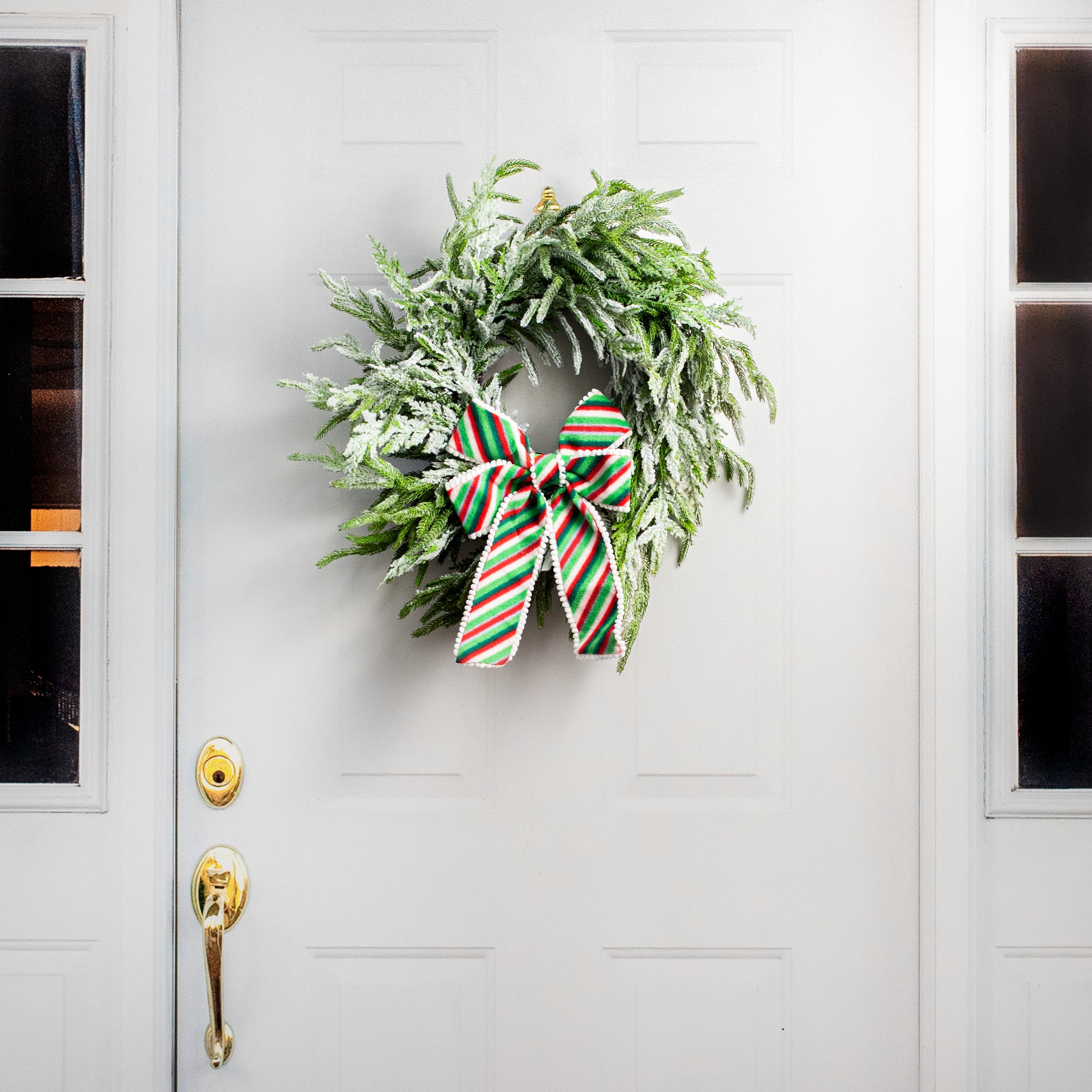 13.8" Ball Fringe Stripe Bow Ornament: Red, Green, White detail photo 4