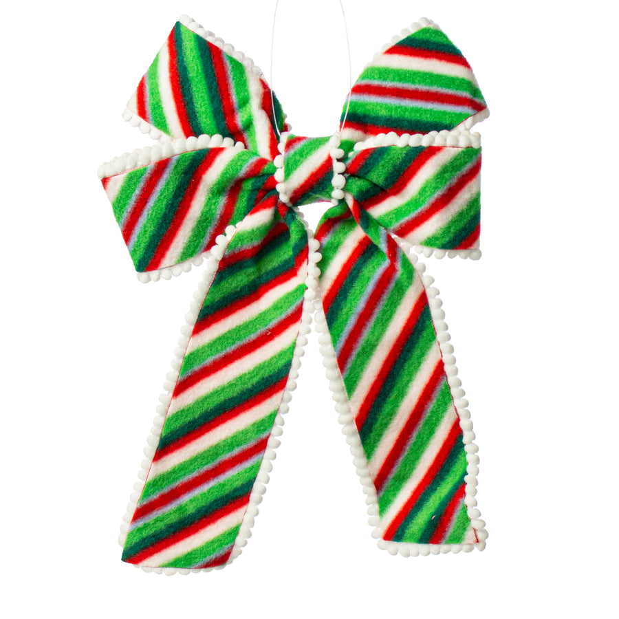 13.8" Ball Fringe Stripe Bow Ornament: Red, Green, White Item Number: 187258