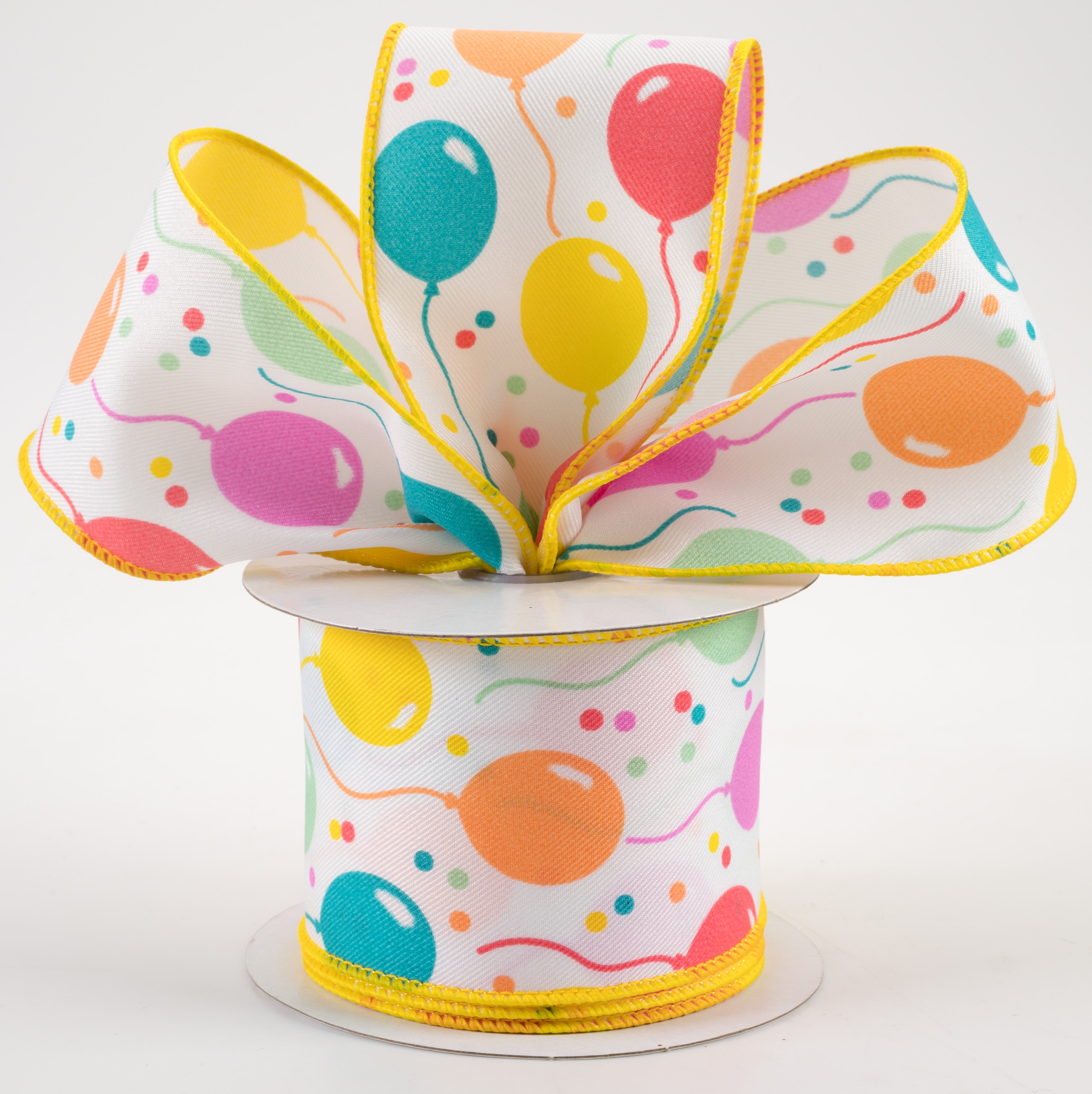 2.5" Balloons Ribbon: White, Peach, Teal, Pink (10 Yards) Lifestyle Photo