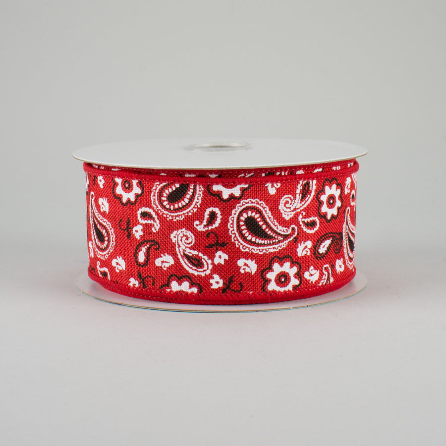 1.5" Bandana Print Canvas Ribbon: Red (10 Yards)