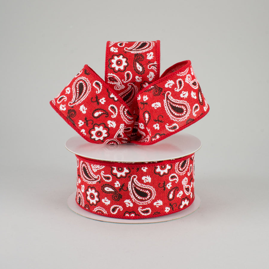1.5" Bandana Print Canvas Ribbon: Red (10 Yards) Lifestyle Photo