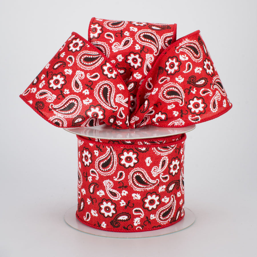 2.5" Bandana Print Canvas Ribbon: Red (10 Yards) Lifestyle Photo