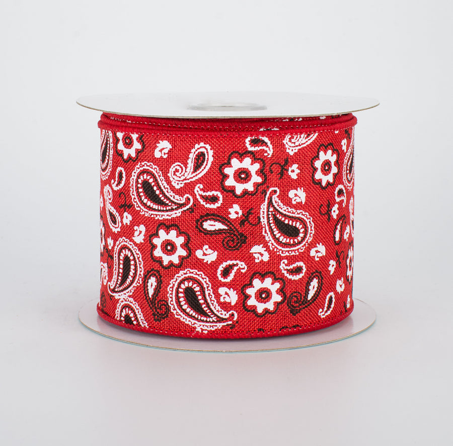 2.5" Bandana Print Canvas Ribbon: Red (10 Yards)