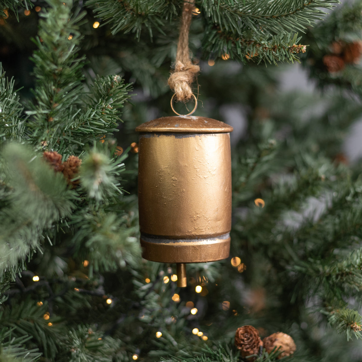 6" Barrel Bell Ornament: Antique Gold Lifestyle Photo