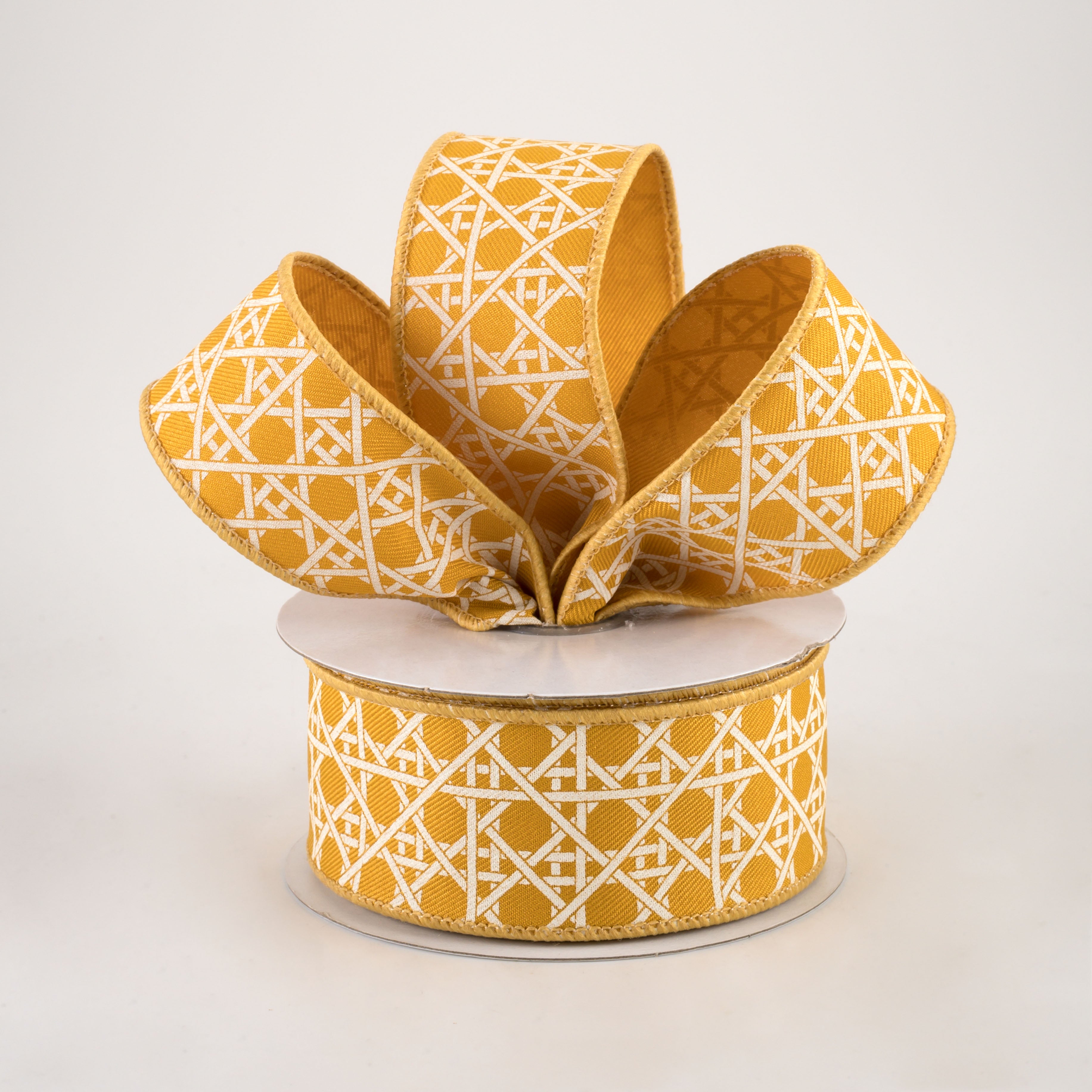1.5" Basket Weave Ribbon: Dark Yellow & Ivory (10 Yards) Lifestyle Photo