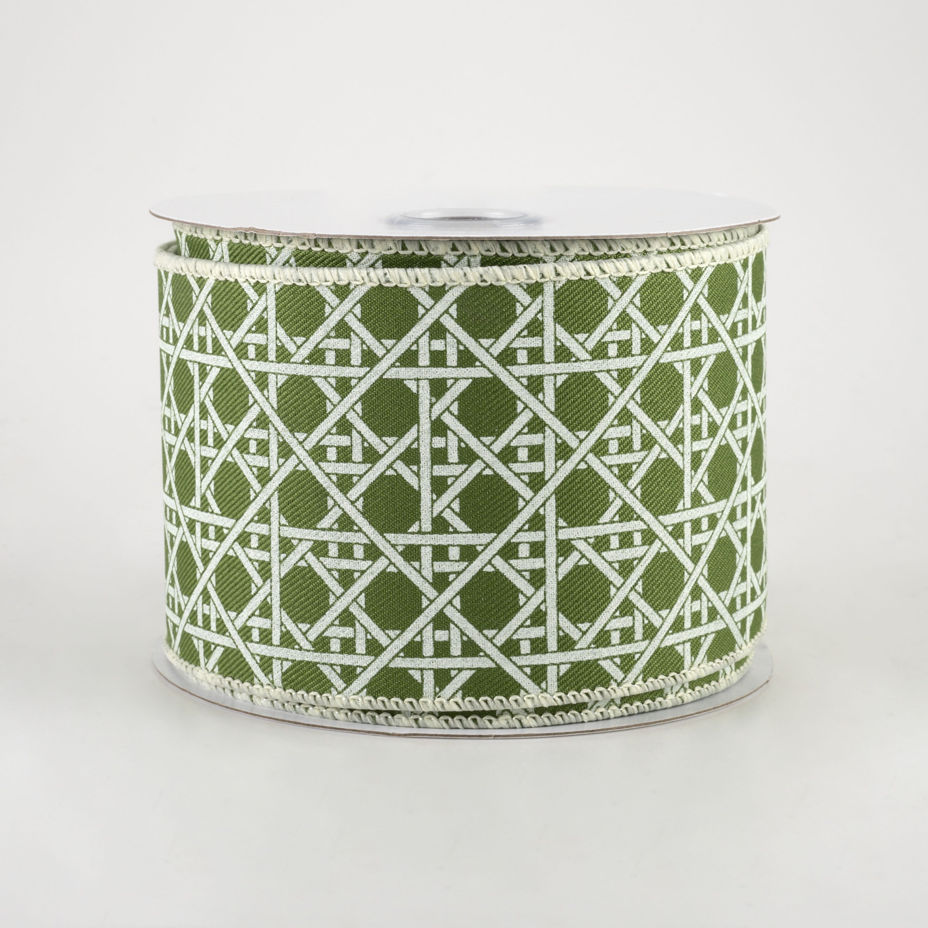 2.5" Basket Weave Ribbon: Ivory on Moss Green (10 Yards)