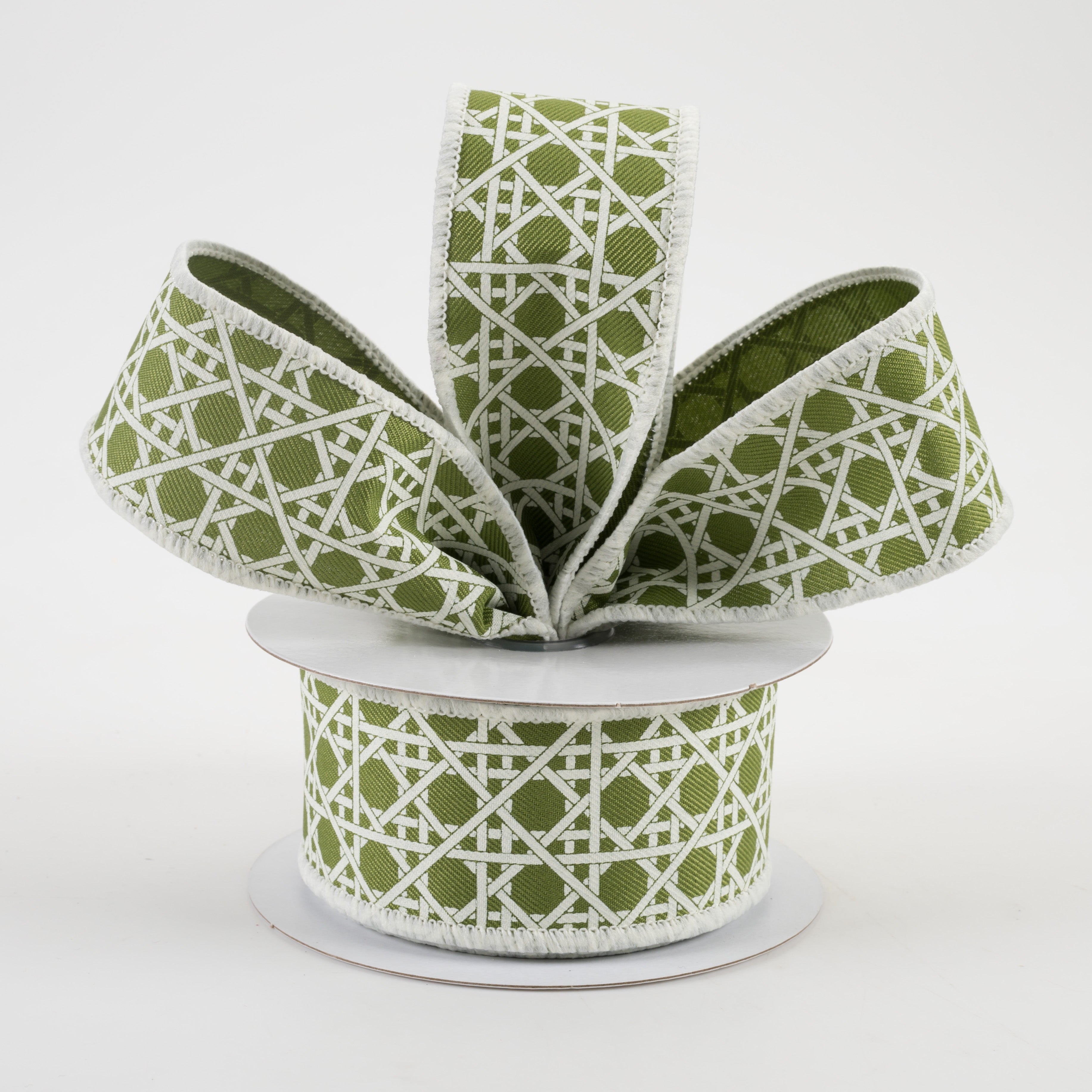 1.5" Basket Weave Ribbon: Moss Green & Ivory (10 Yards) Lifestyle Photo