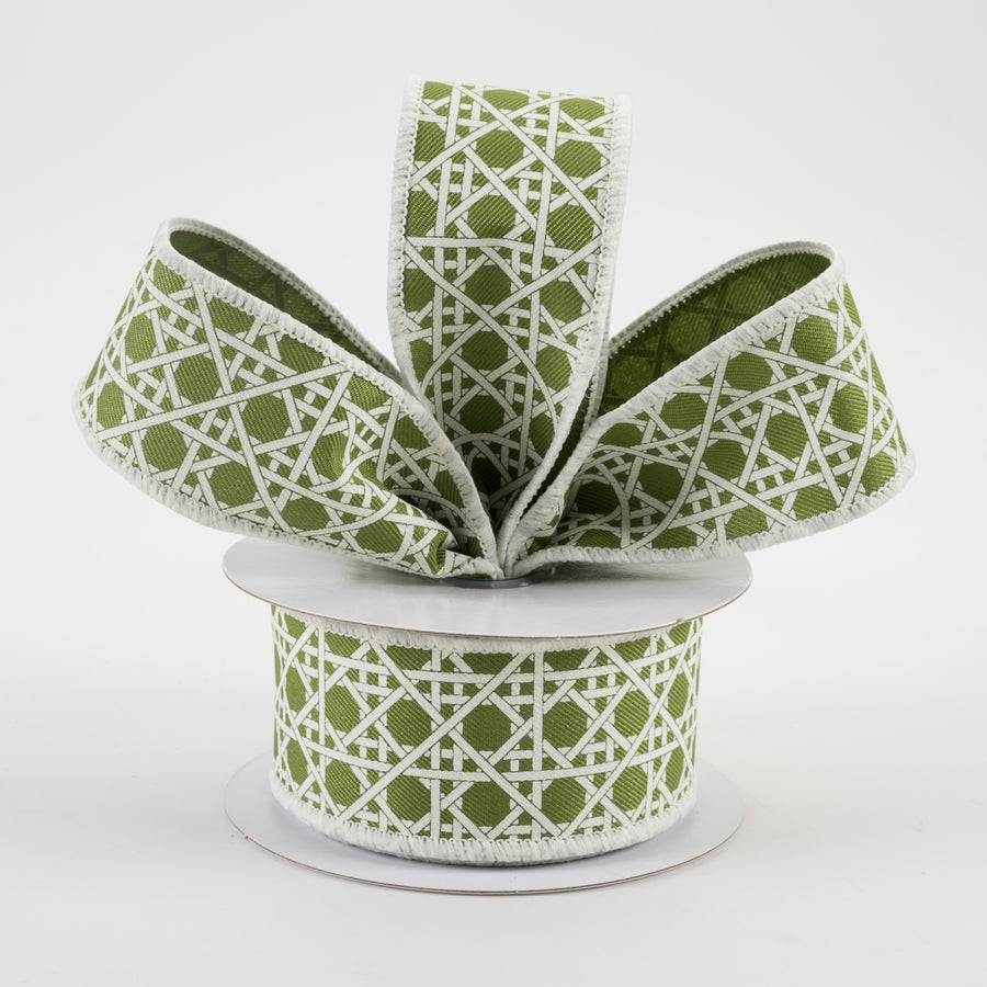 1.5" Basket Weave Ribbon: Moss Green & Ivory (10 Yards) Lifestyle Photo