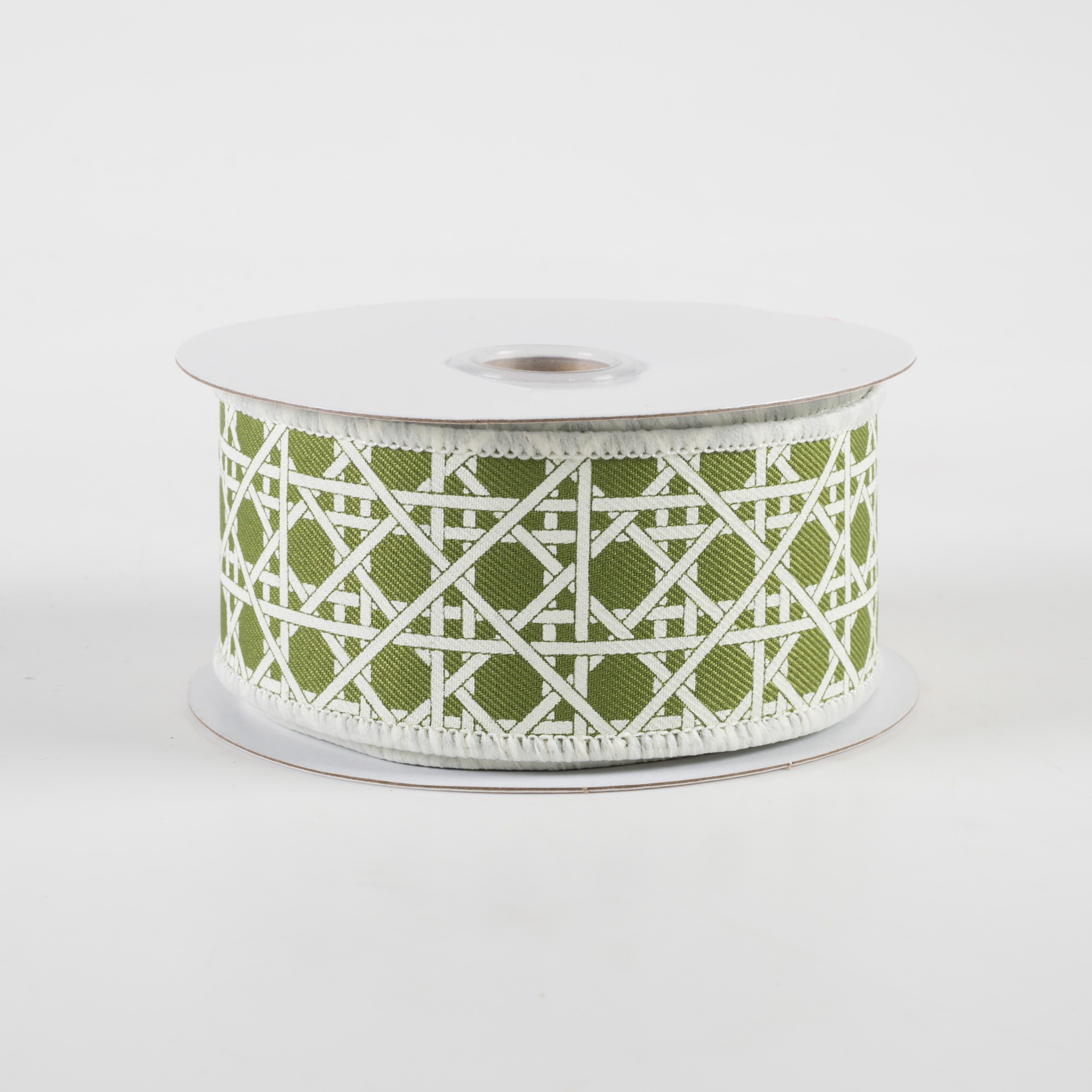 1.5" Basket Weave Ribbon: Moss Green & Ivory (10 Yards)