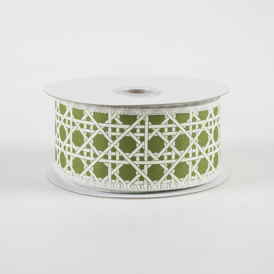 1.5" Basket Weave Ribbon: Moss Green & Ivory (10 Yards)
