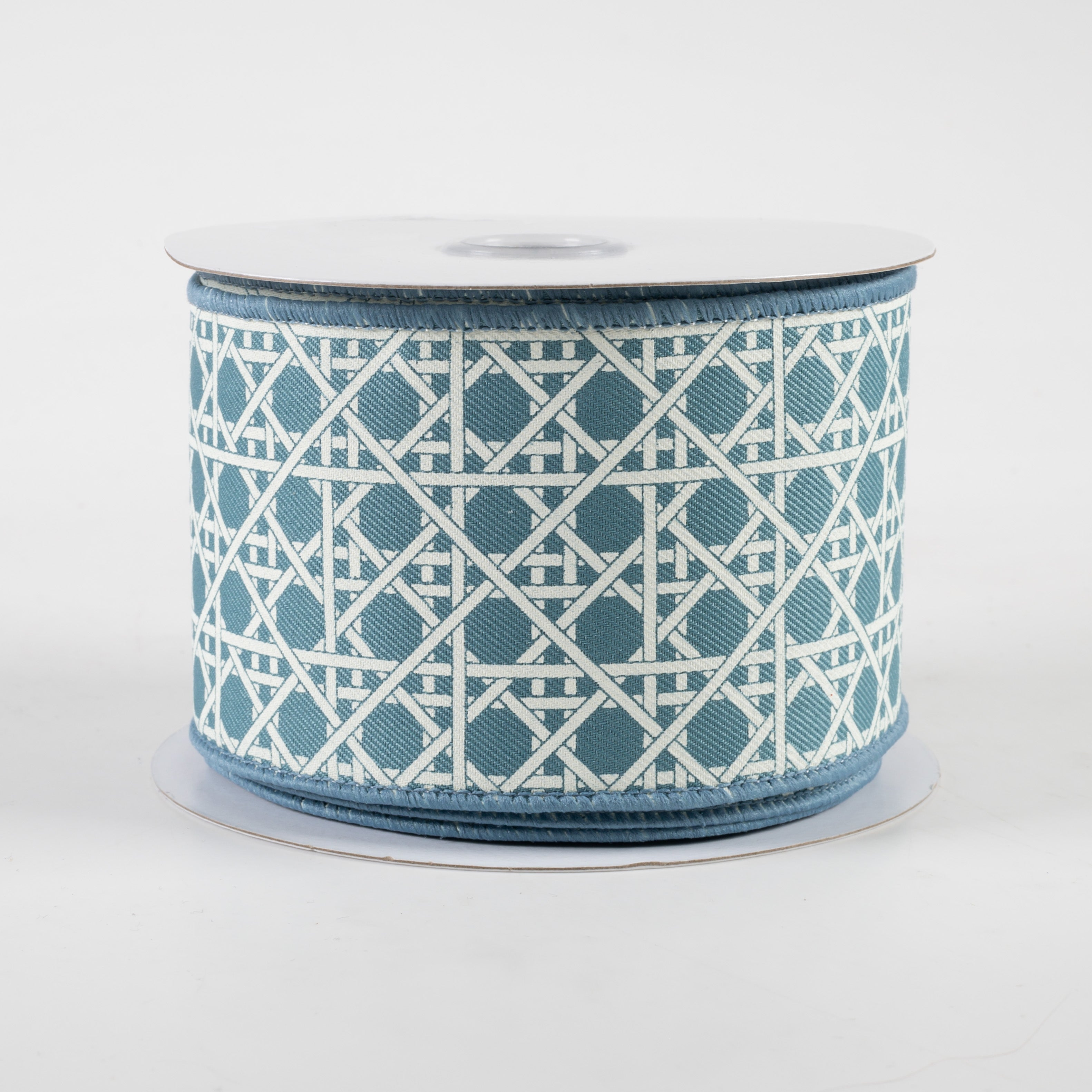 2.5" Basket Weave Ribbon: Smoke Blue & Ivory (10 Yards)
