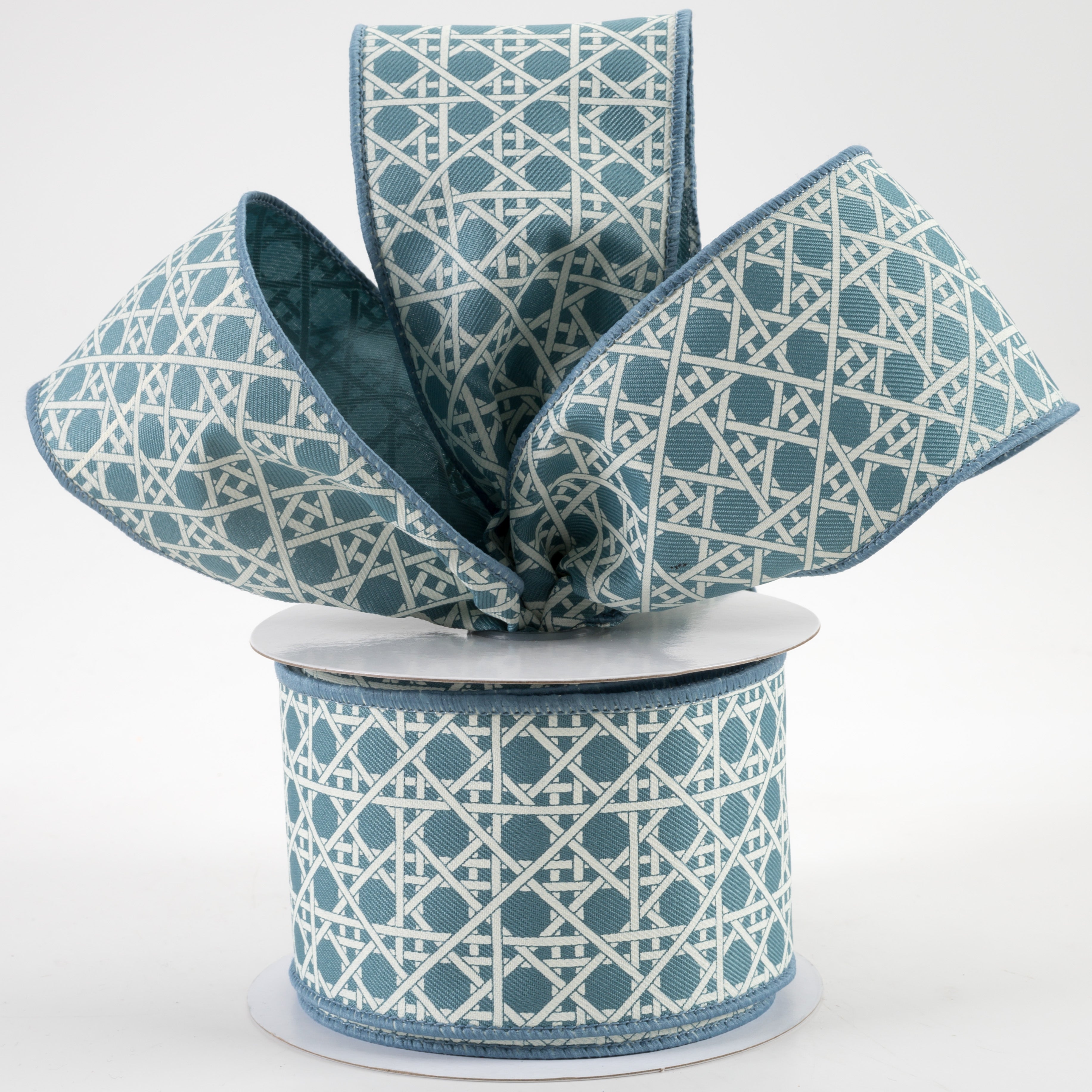 2.5" Basket Weave Ribbon: Smoke Blue & Ivory (10 Yards) Lifestyle Photo