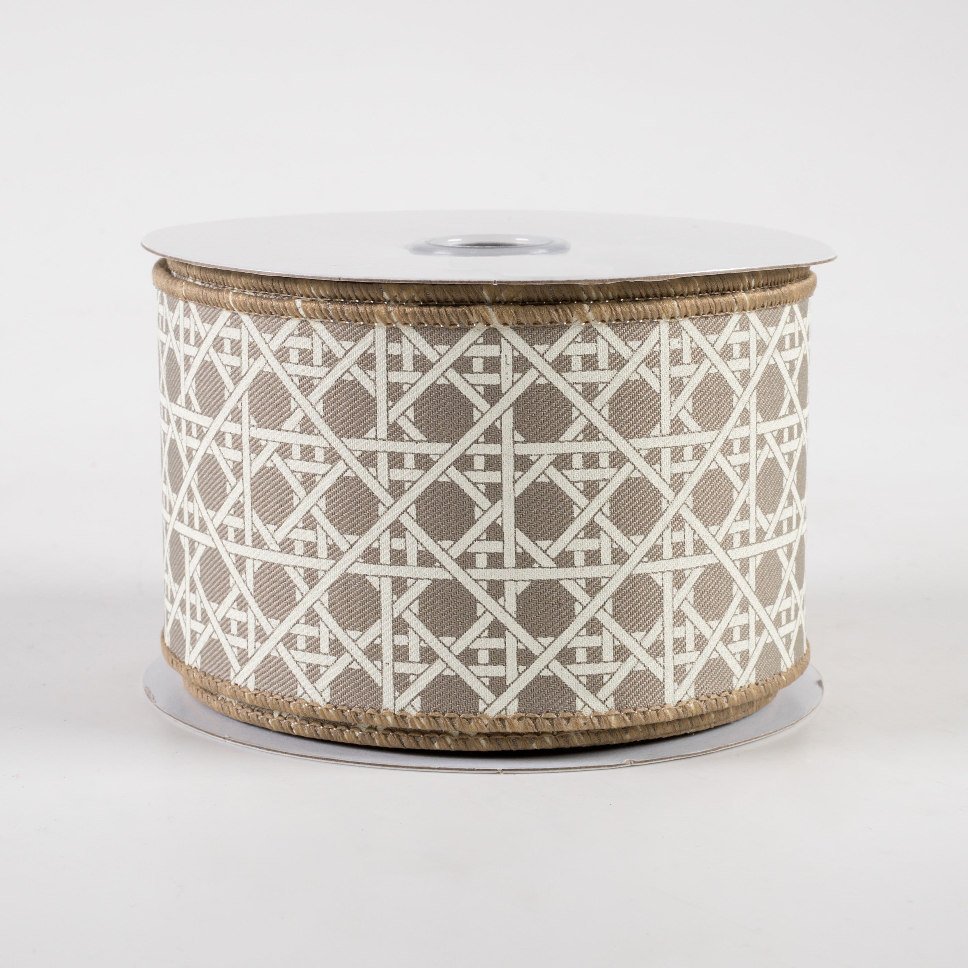 2.5" Basket Weave Ribbon: Taupe & Ivory (10 Yards)