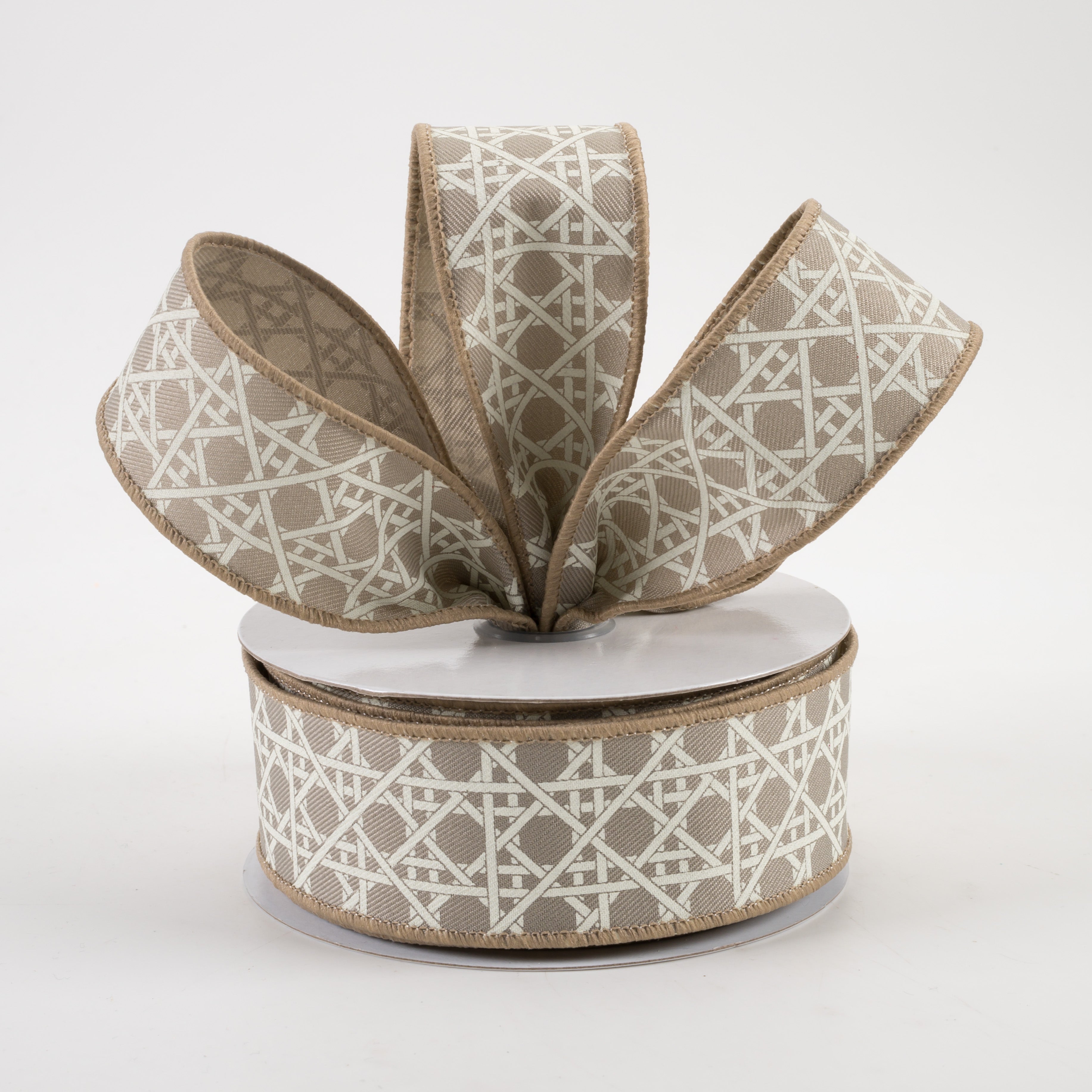 1.5" Basket Weave Ribbon: Taupe & Ivory (10 Yards) Lifestyle Photo