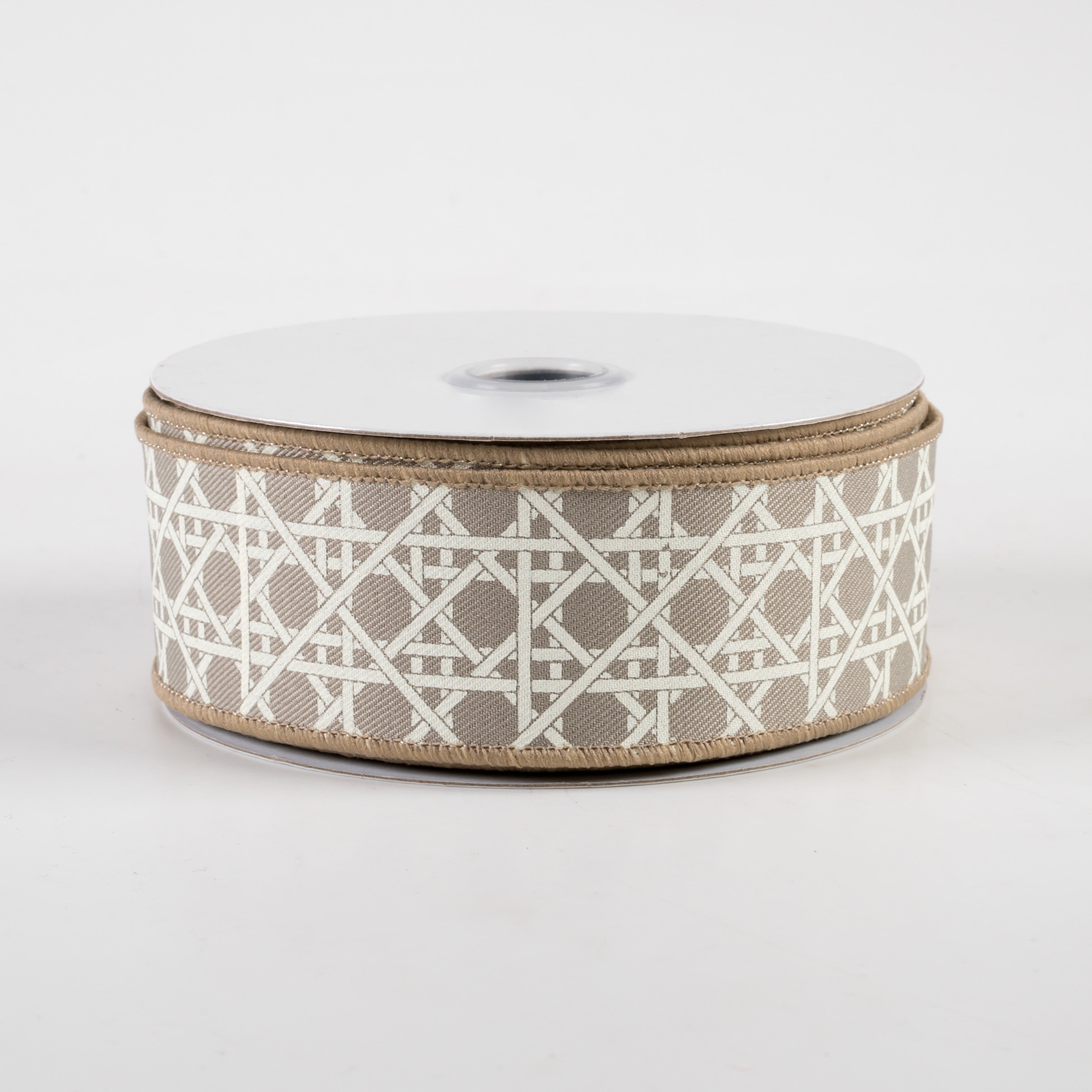1.5" Basket Weave Ribbon: Taupe & Ivory (10 Yards)