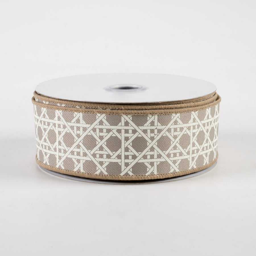 1.5" Basket Weave Ribbon: Taupe & Ivory (10 Yards)
