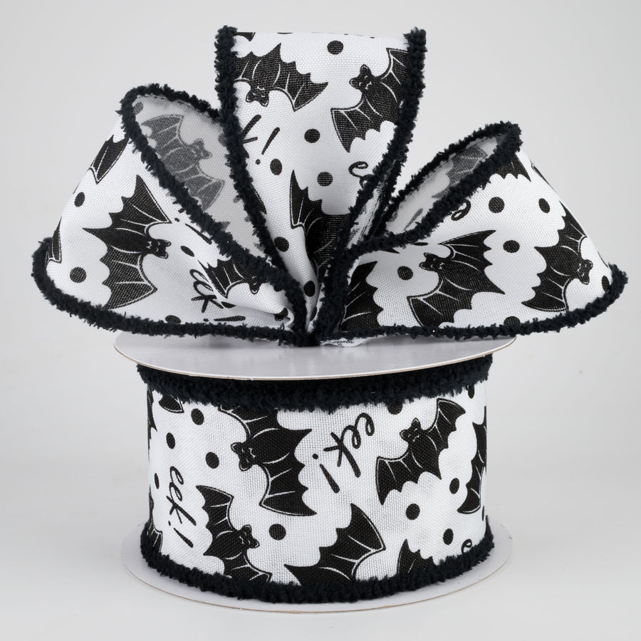 2.5" Bats Eek Fuzzy Edge Ribbon: White & Black (10 Yards) Lifestyle Photo