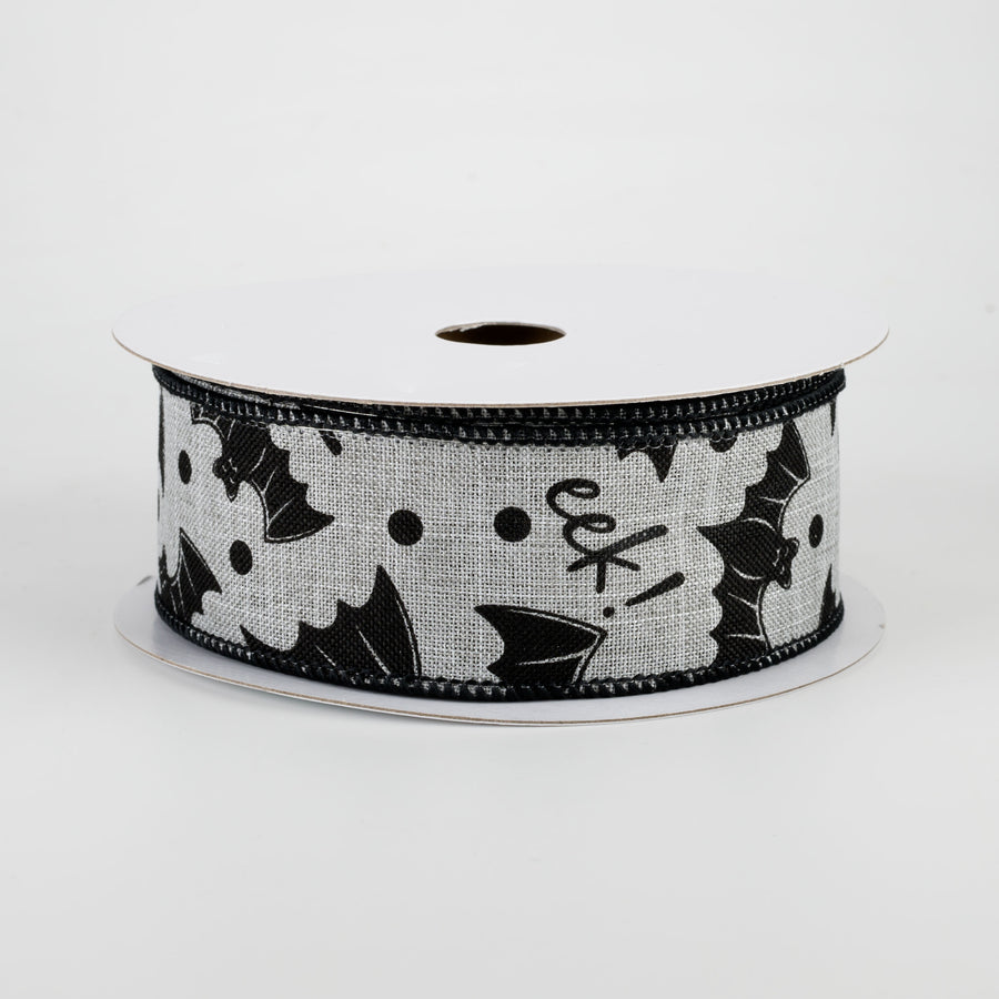 1.5" Bats Eek Ribbon: Light Grey (10 Yards)