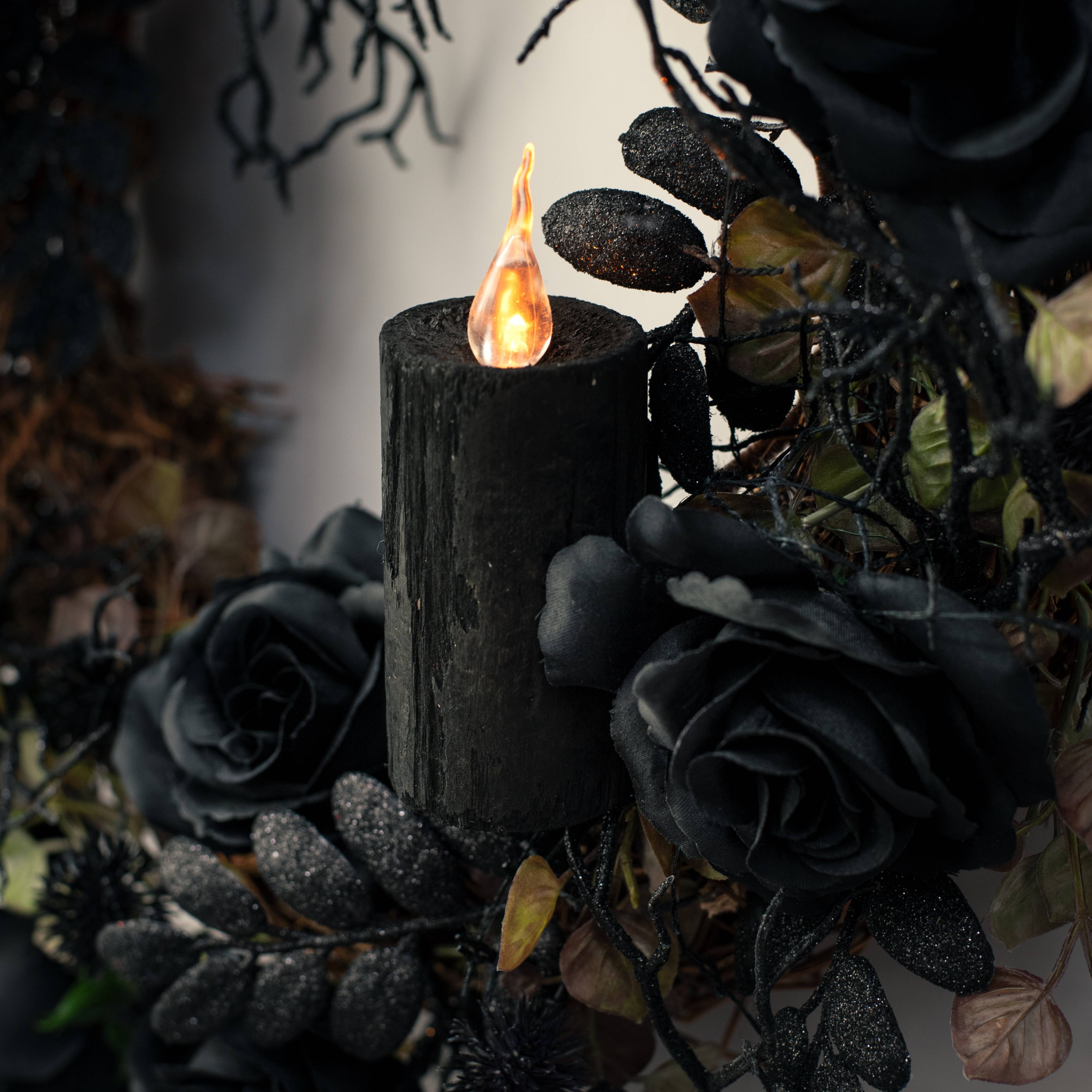 5" Battery Operated Wooden Faux LED Candle: Black Lifestyle Photo