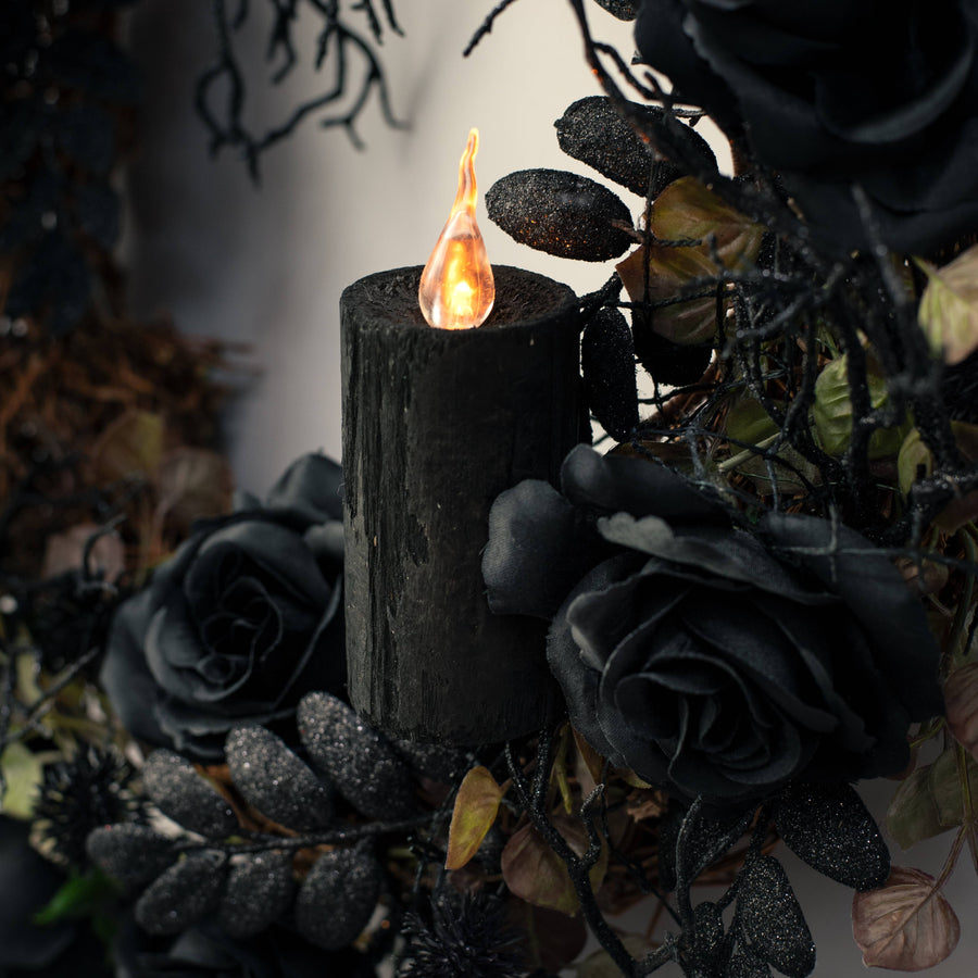 5" Battery Operated Wooden Faux LED Candle: Black Lifestyle Photo