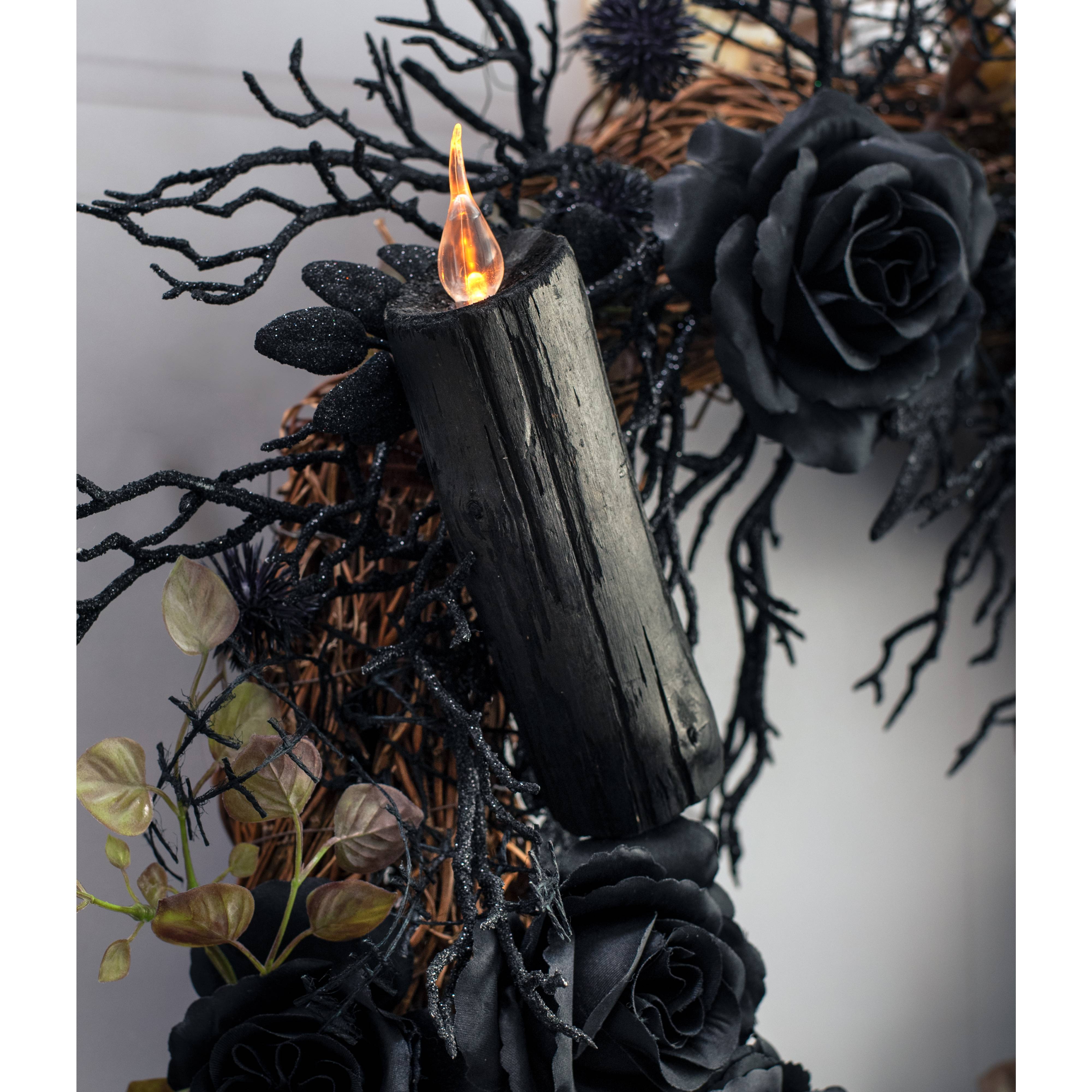 7" Battery Operated Wooden Faux LED Candle: Black Lifestyle Photo