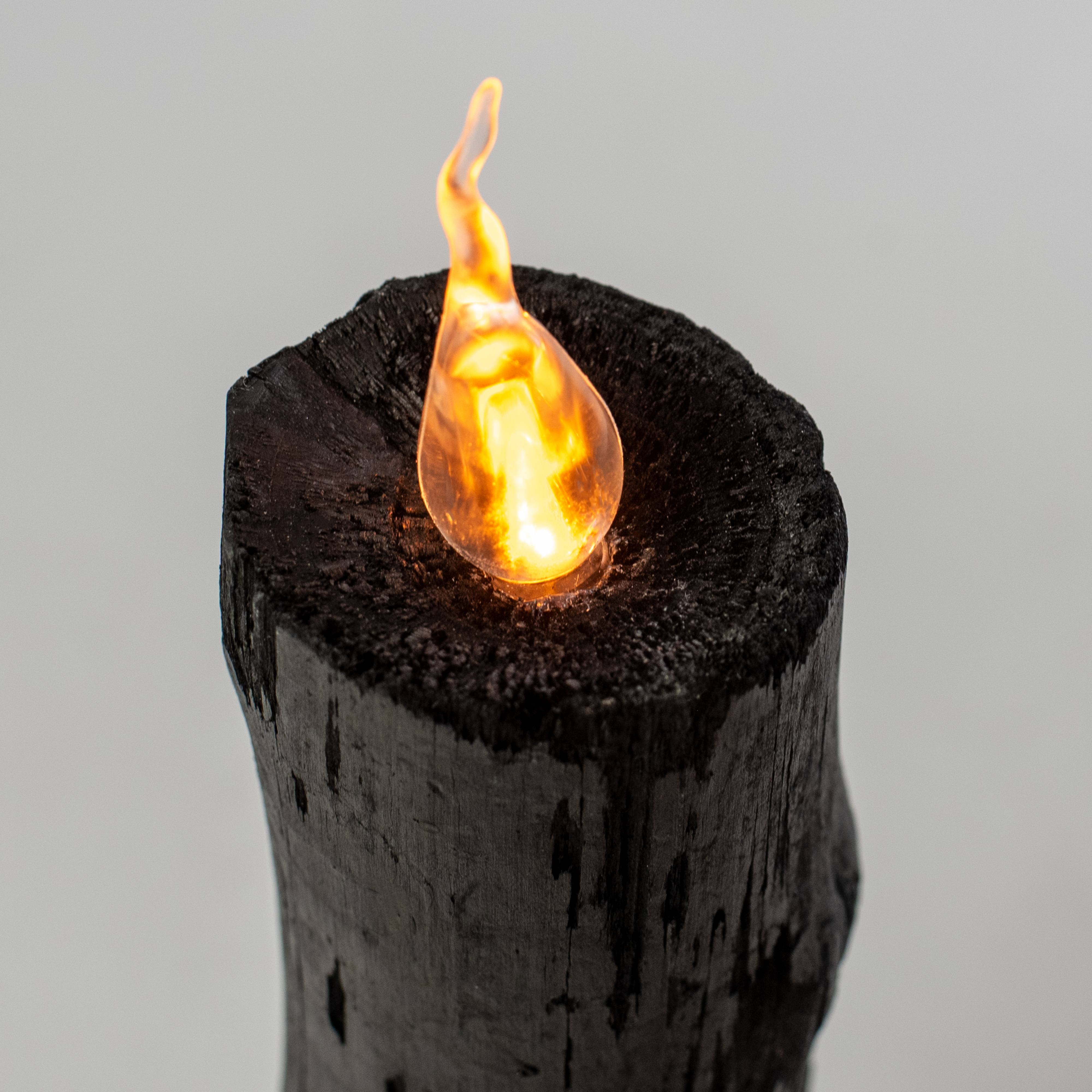 7" Battery Operated Wooden Faux LED Candle: Black detail photo 3