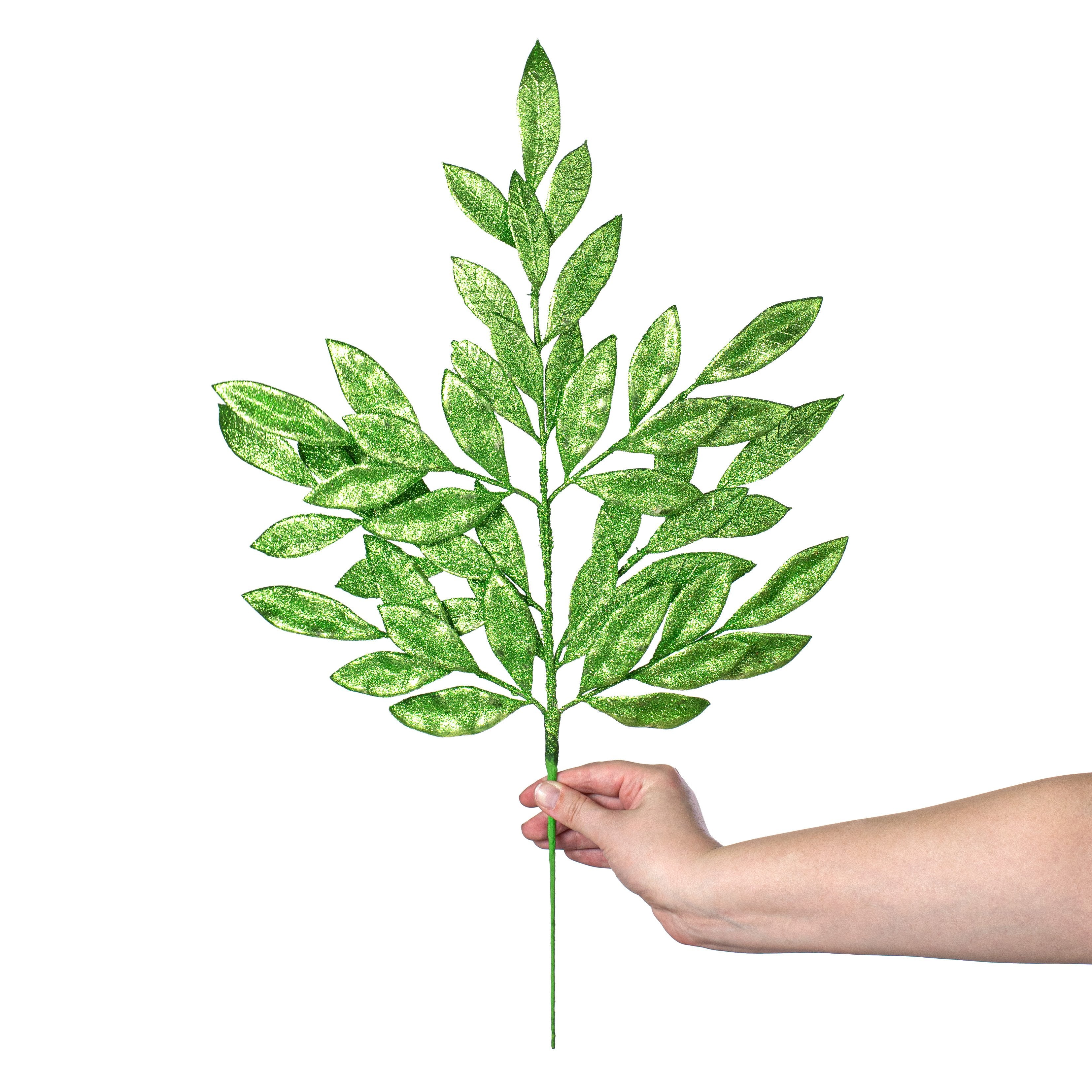 23" Bay Leaf Glitter Spray: Apple Green detail photo 3